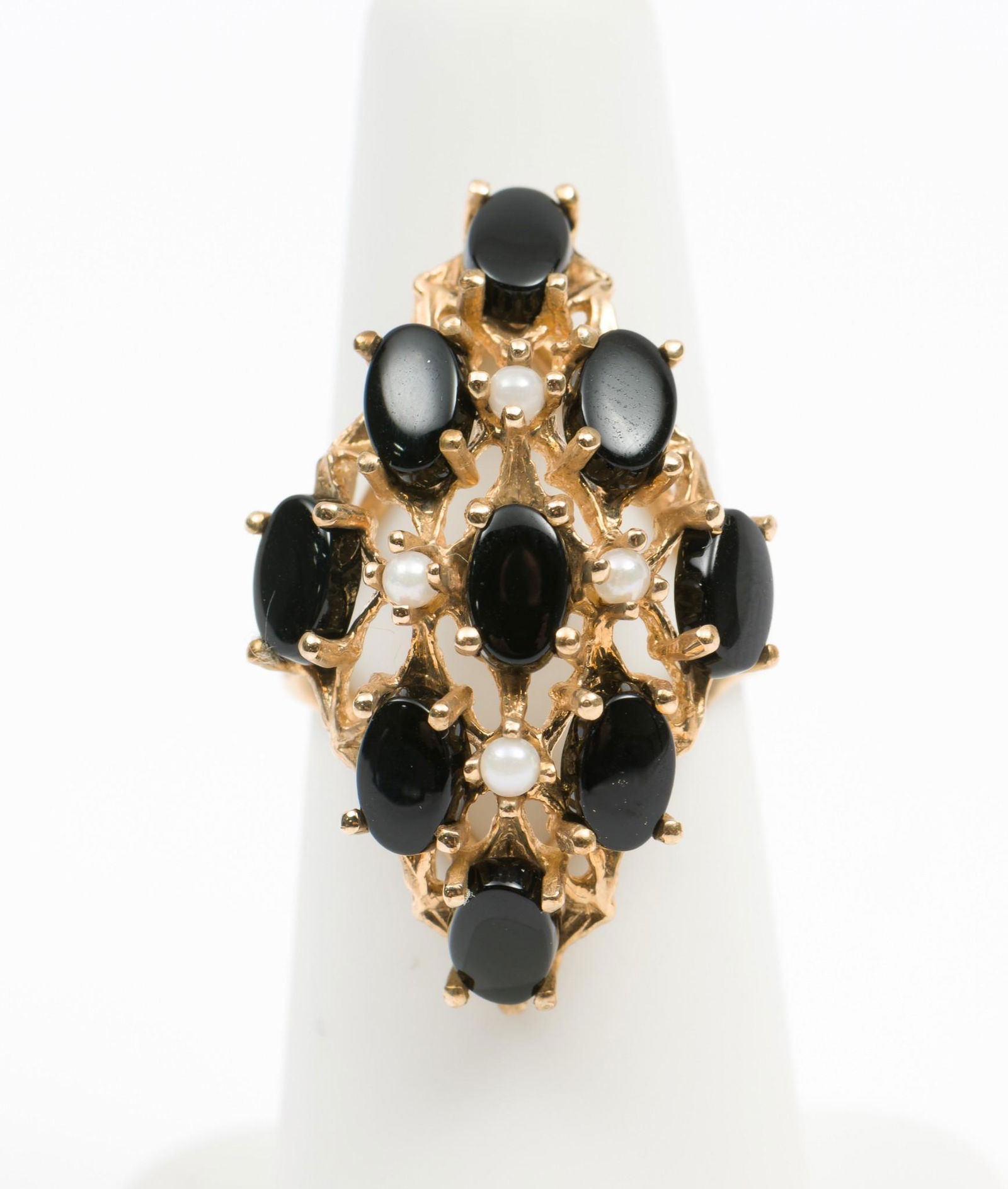 14K Gold, Onyx & Seed Pearl Ring (1 of 2)