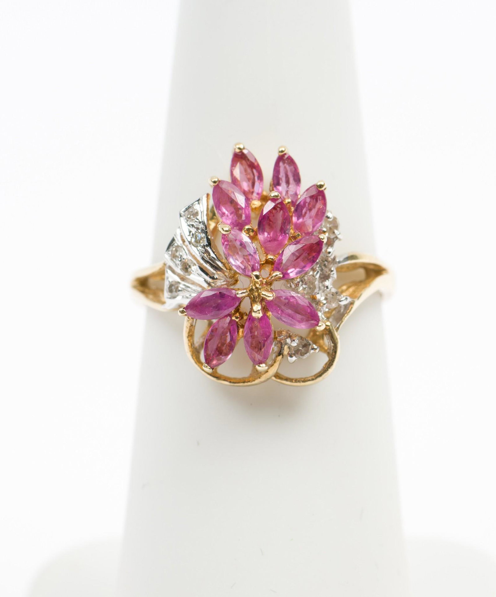 14K Gold, Diamond & Pink Sapphire Ring (1 of 3)