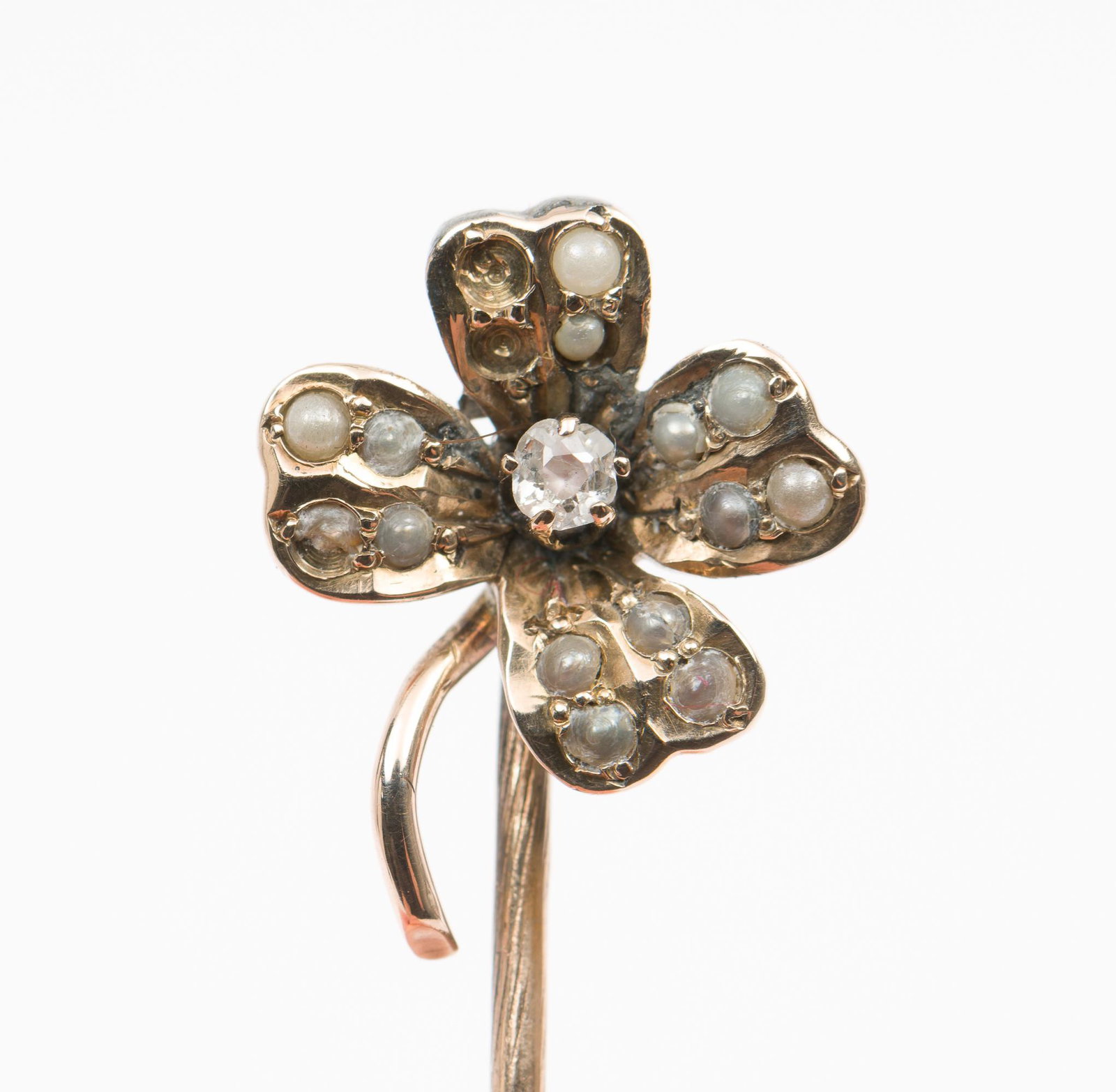 Antique 14K & Diamond Four Leaf Clover Pin (1 of 3)