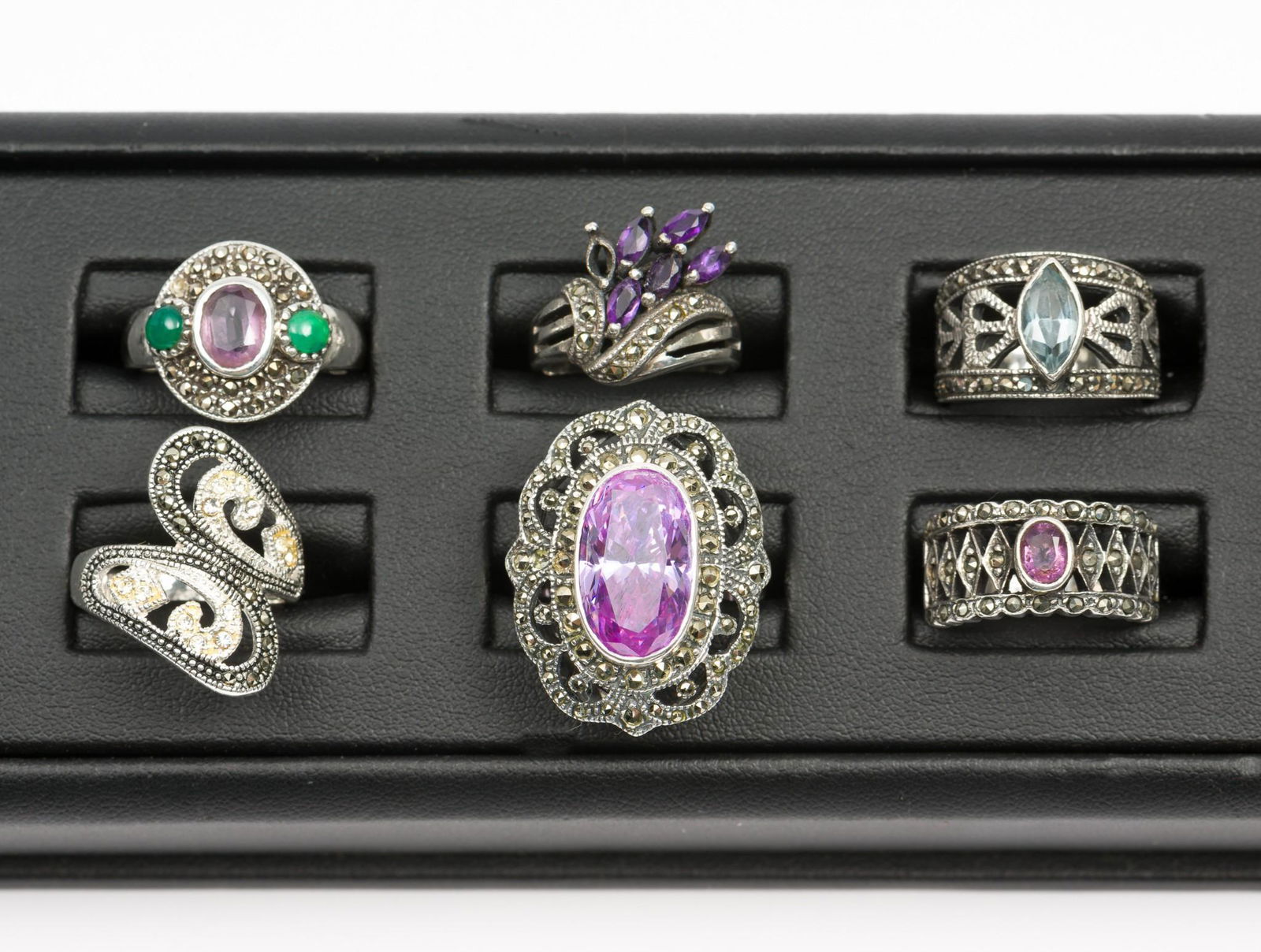 6 Vintage Sterling Rings incl Amethyst (1 of 19)