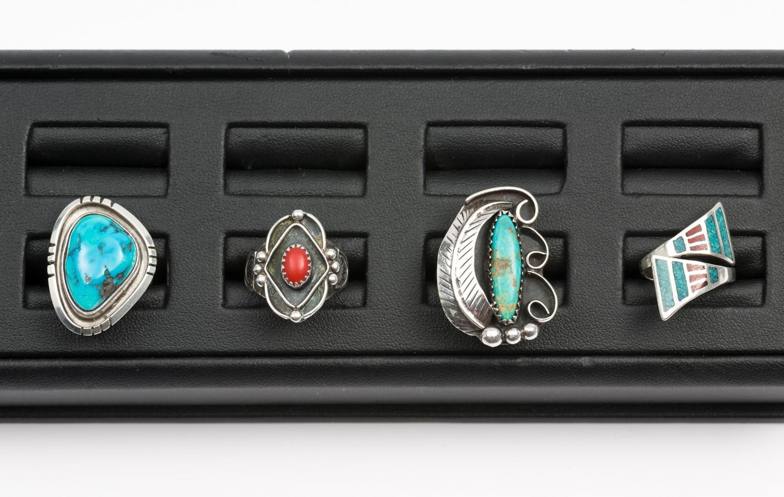 4 Native American Sterling Rings Incl Turquoise & Coral (1 of 12)