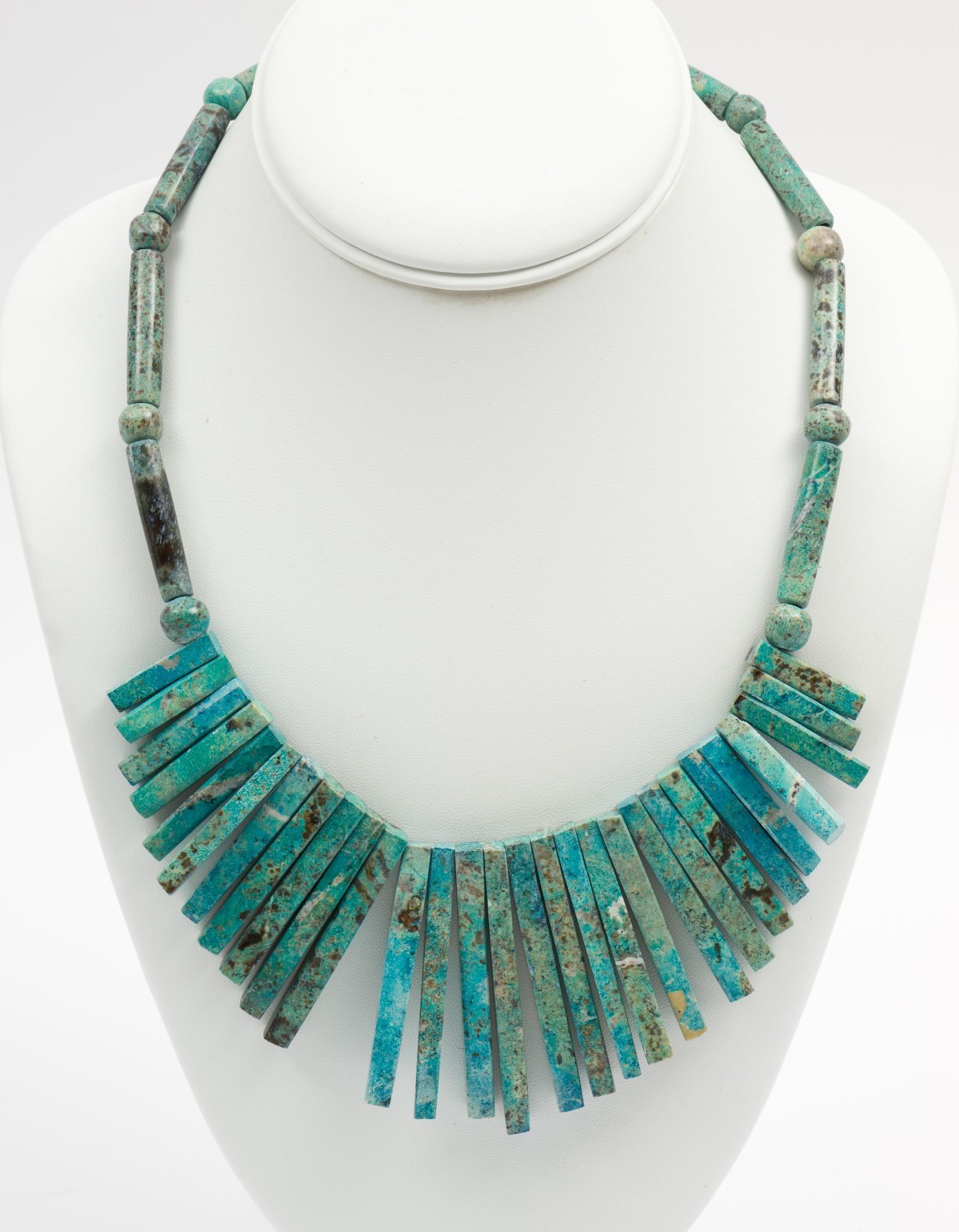 Turquoise Necklace: 19-3/4" long x 2-1/2" wide. DP. IMPORTANT: Before bidding, please read the terms and conditions. When you registered for the auction you agreed to these terms and will be required to comply with them.