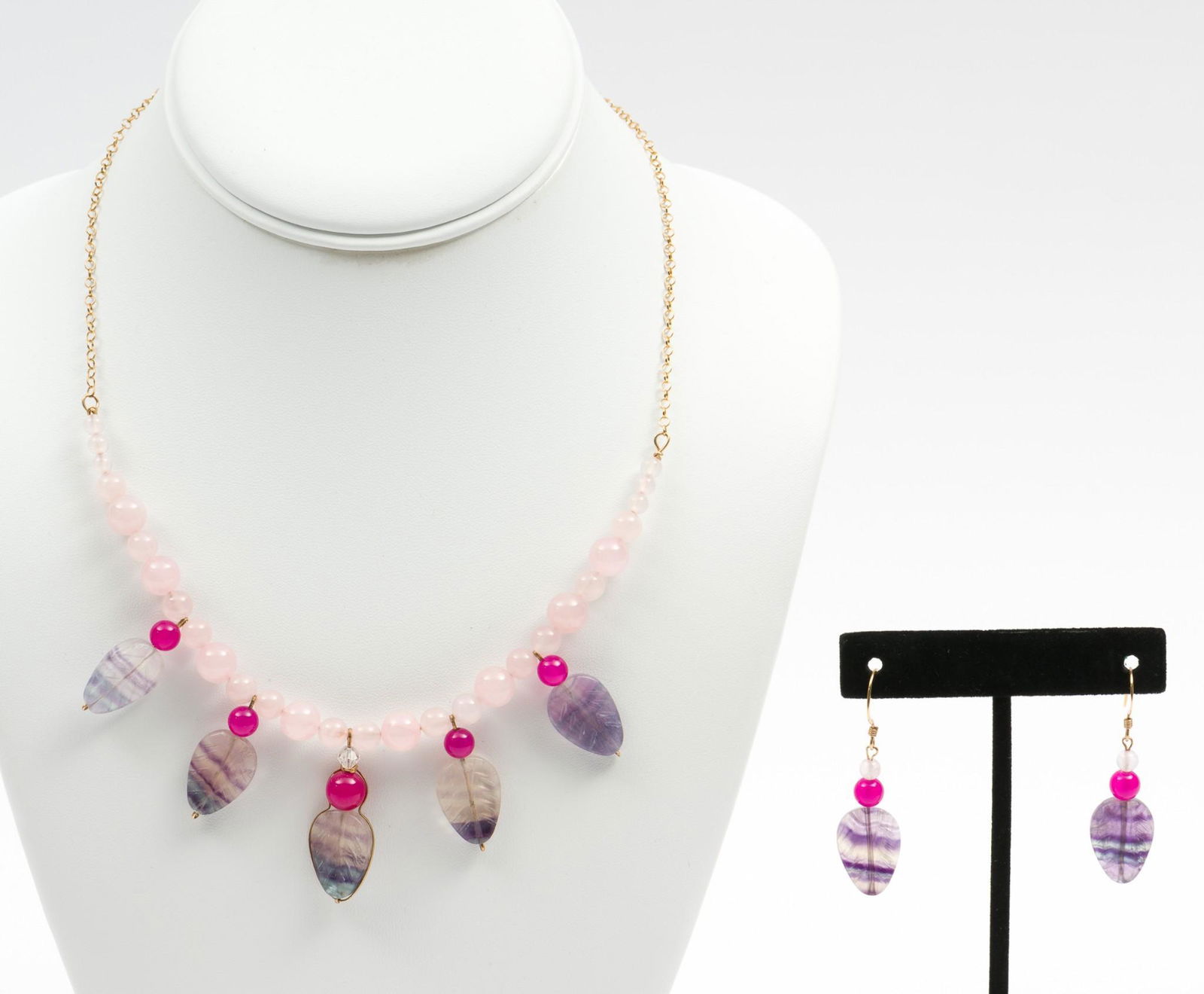 Rose Quartz & Agate Necklace and Earrings (1 of 6)