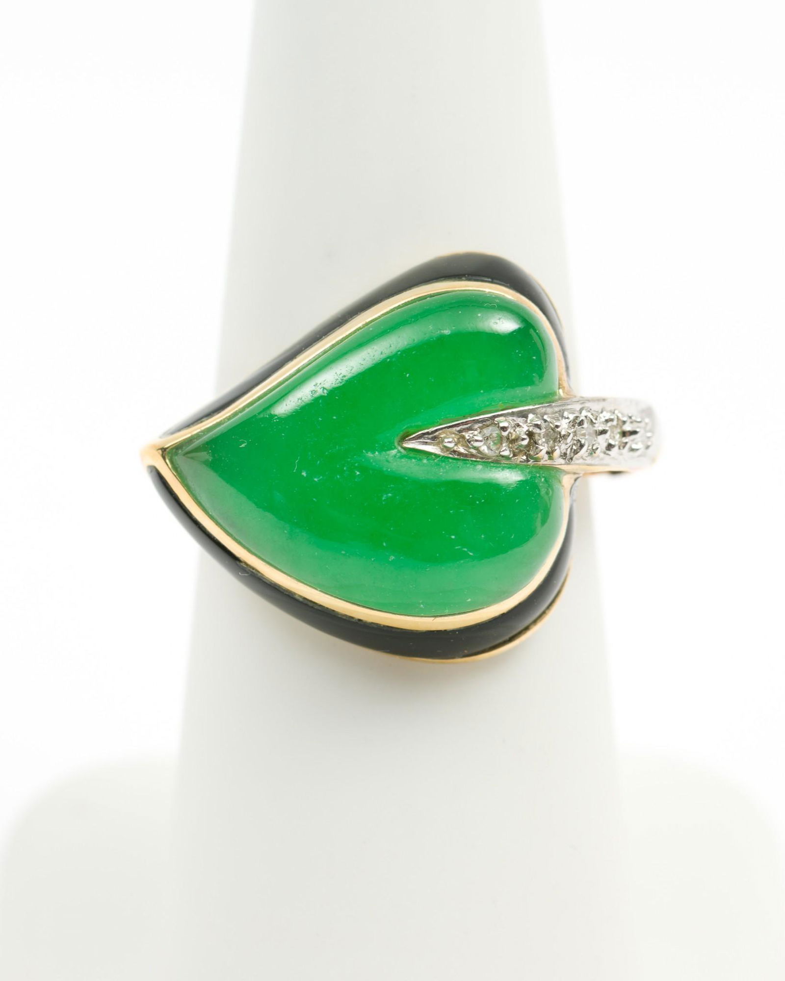 Ross-Simons 14K Green Jade, Onyx, & Diamond Heart Ring (1 of 4)