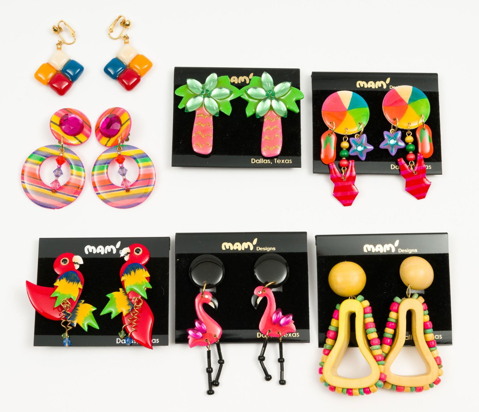 7 Prs  Retro Clip on Earrings Incl Flamingo (1 of 8)