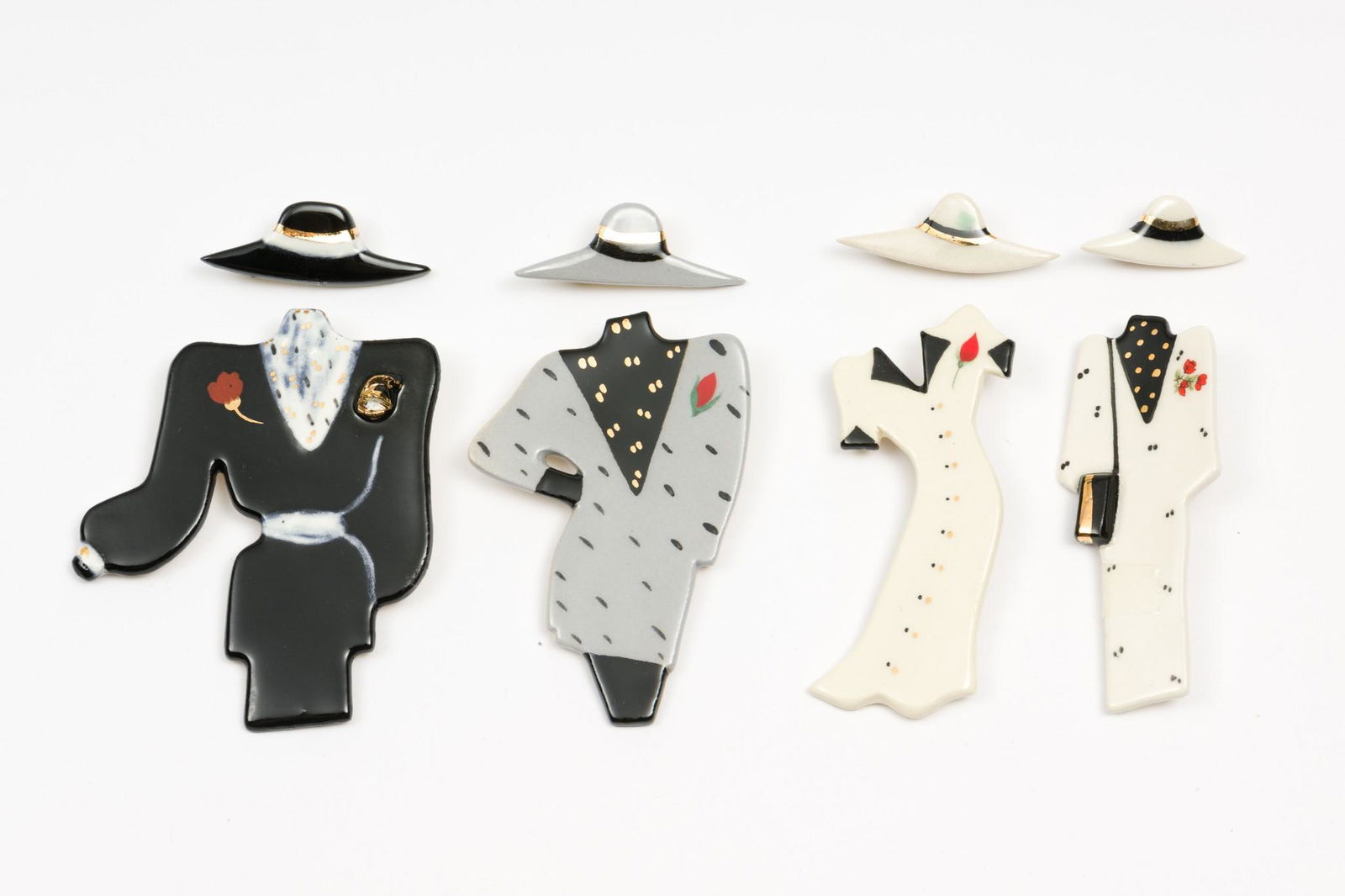 4 Roslund Hand Painted Porcelain Figural Brooches (1 of 2)