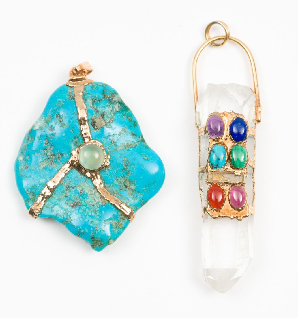 2  Pendants Incl Raw Turquoise & Quartz Point (1 of 5)