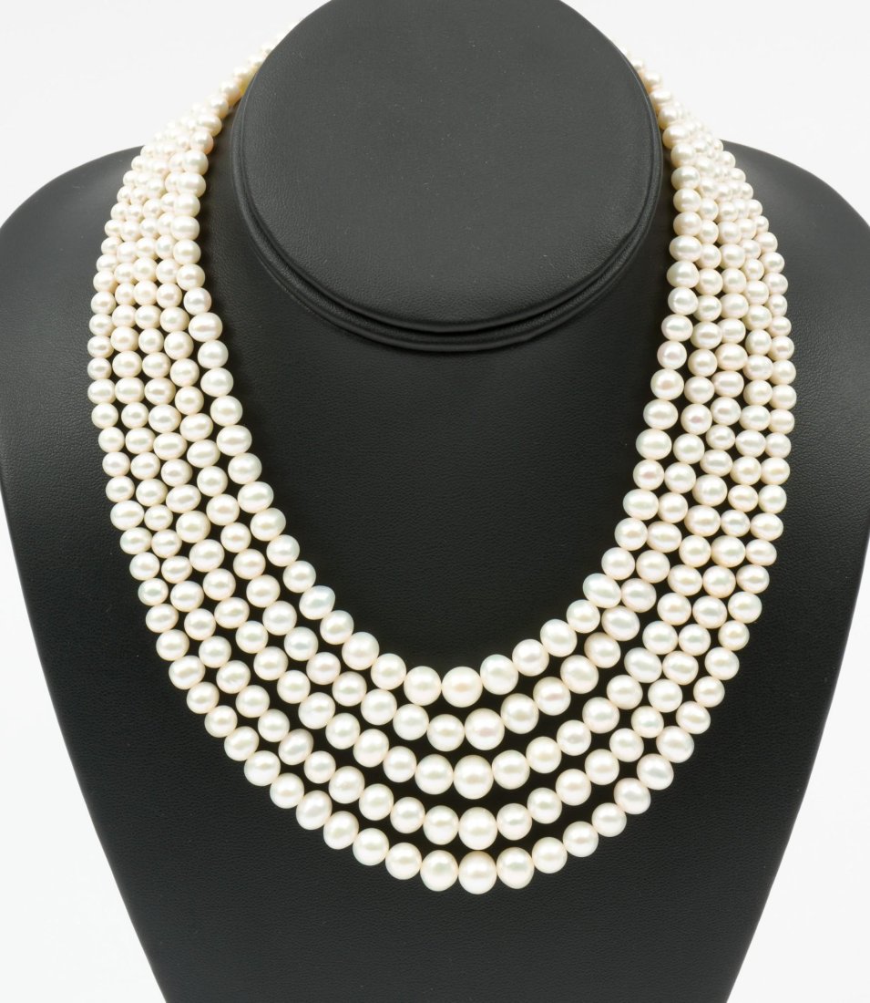 5 Strand Cultured Pearl Necklace (1 of 4)