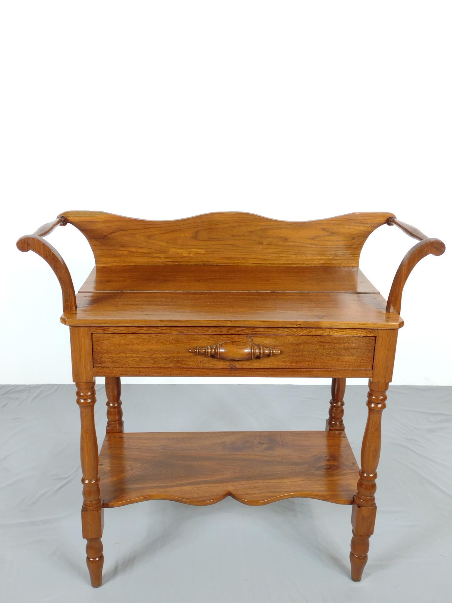 Wash Stand: 36-1/2" wide X 17" deep X 34" high. Top has split. MG. IMPORTANT: Before bidding, please read the terms and conditions. When you registered for the auction you agreed to these terms and will be requir