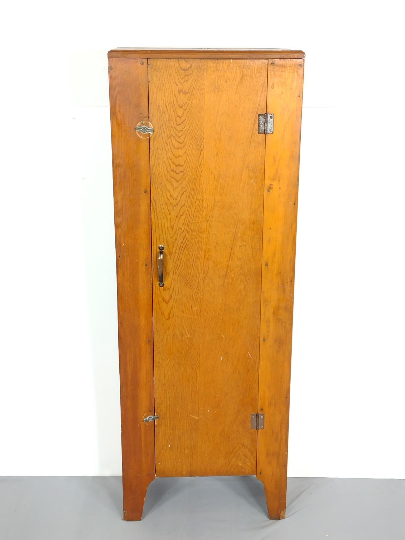 Cabinet: 19-1/2" wide X 9" deep X 55" high. Has scratches. MG. IMPORTANT: Before bidding, please read the terms and conditions. When you registered for the auction you agreed to these terms and will be require