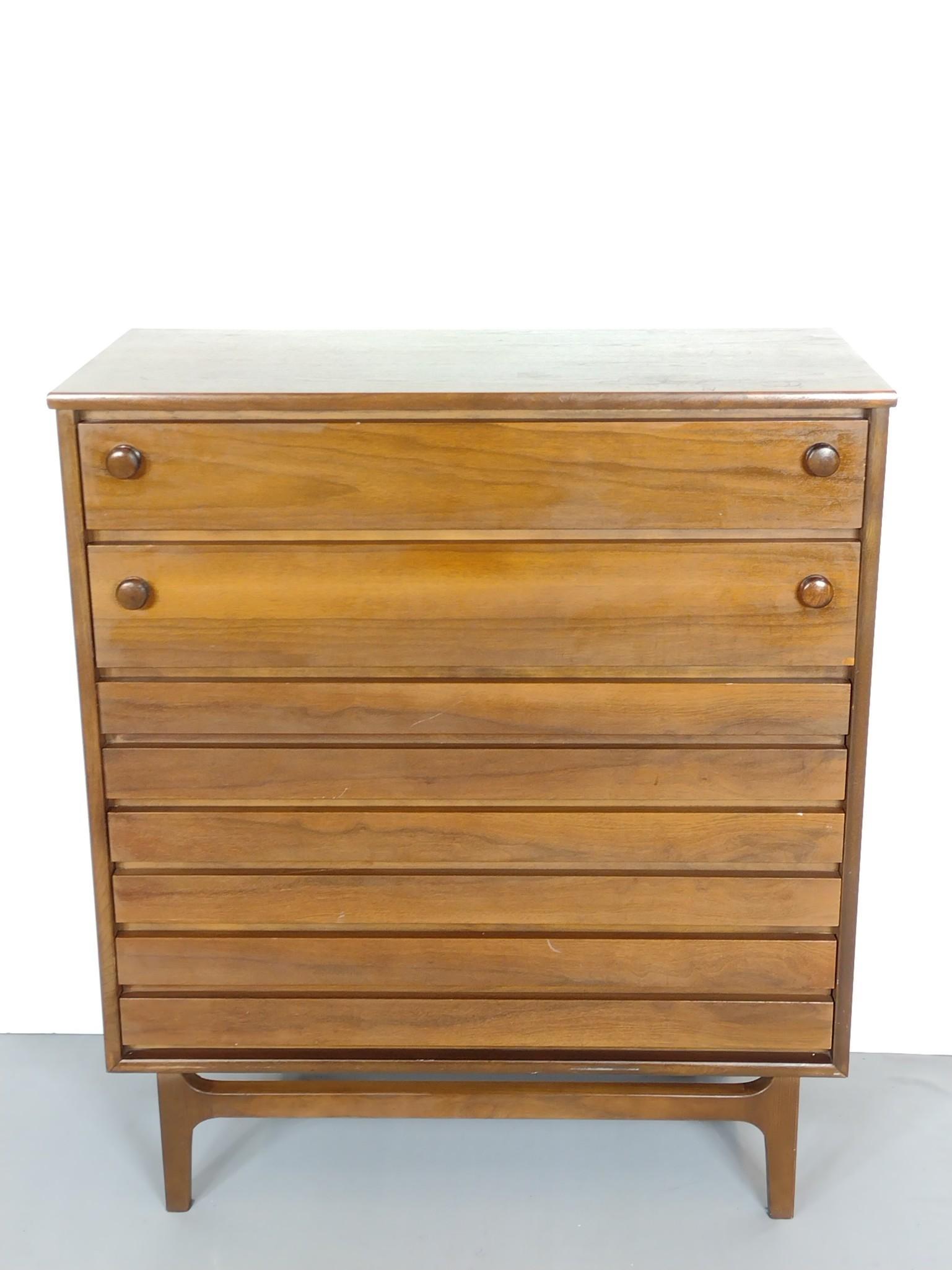 Stanley Chest of Drawers: 38" wide X 18" deep X 44-1/4" high. Has a few light scratches. MG. IMPORTANT: Before bidding, please read the terms and conditions. When you registered for the auction you agreed to these terms and wi