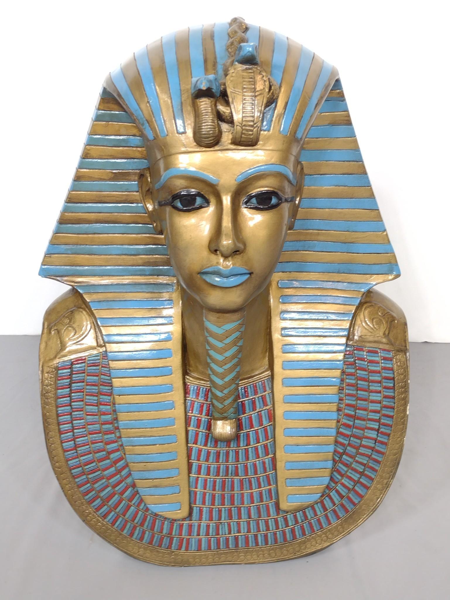 Oversized Ceramic Bust Of Tutenkhamen: 21" wide X 15-1/4" deep X 8-1/4" high. Has some small chips. MG. The item(s) in this lot are being sold for the Estate of Stephen Reed. IMPORTANT: Before bidding, please read the terms and conditions.