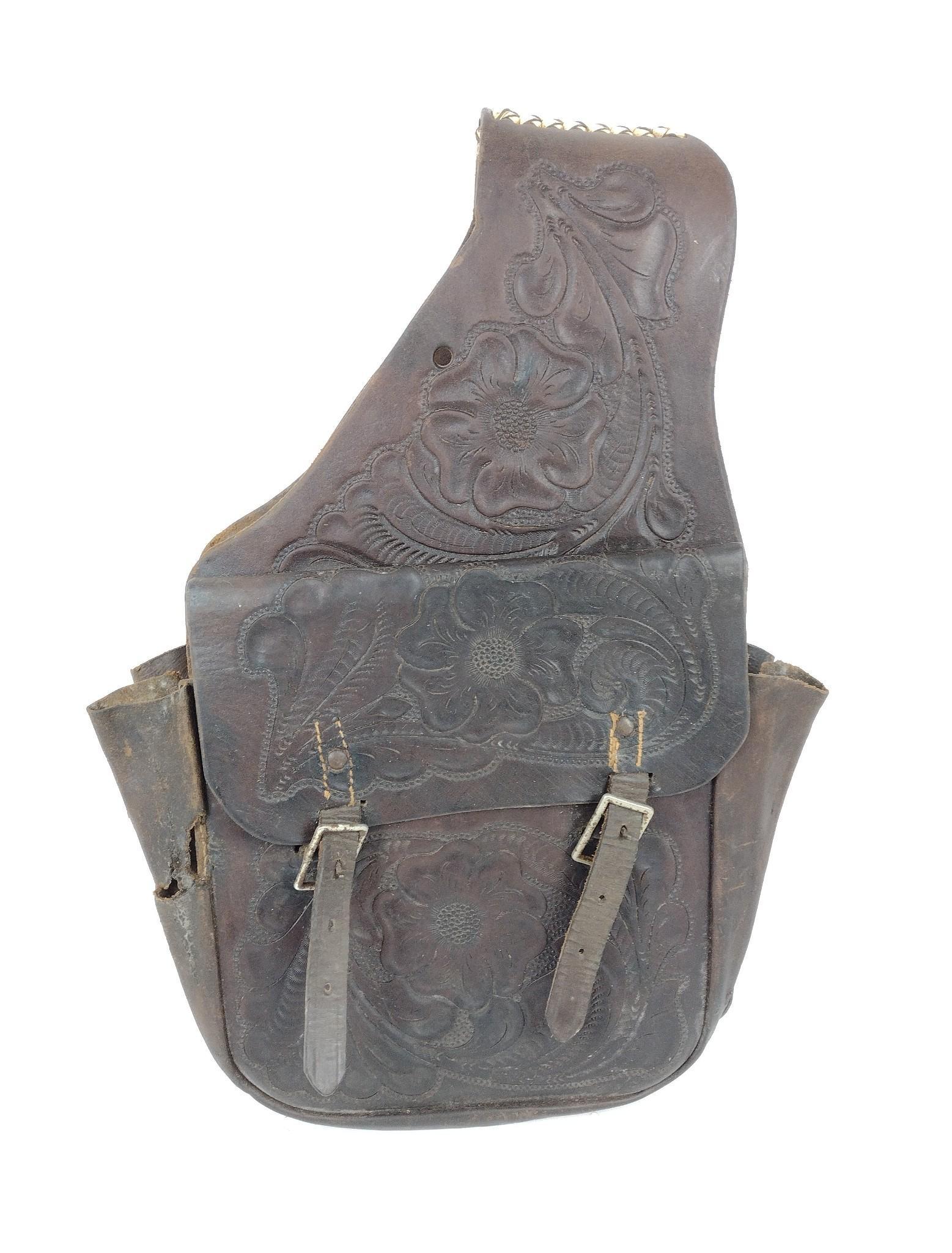 Pair of Handtooled Vintage Leather Saddle Bags (1 of 6)