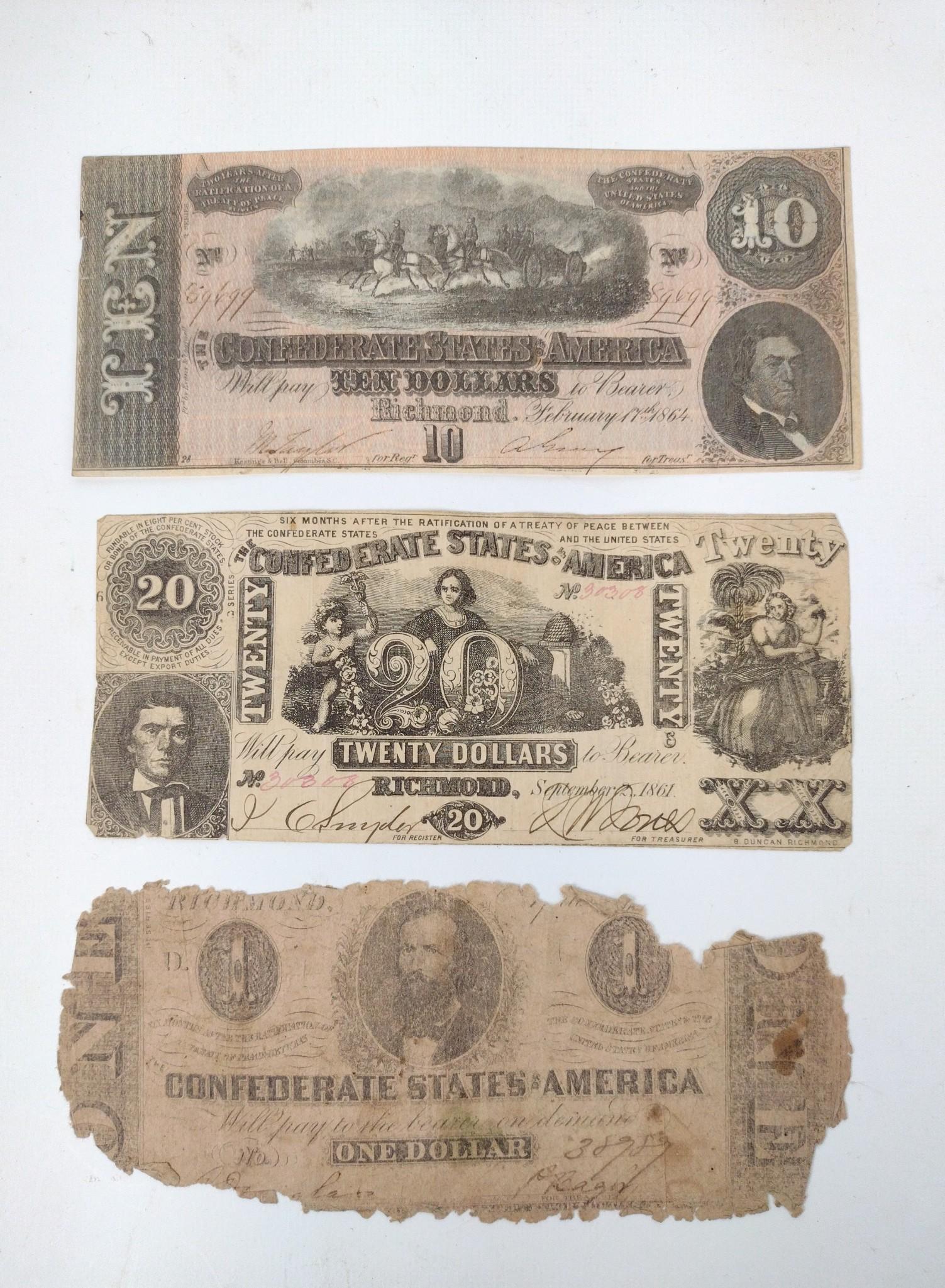 3 Pcs Confederate States of America Currency (1 of 2)