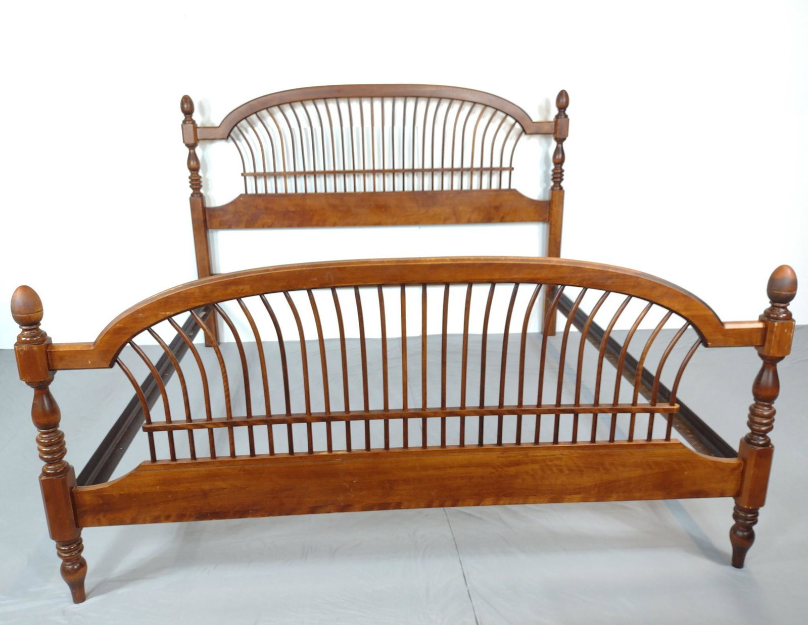 Contemporary Style Bed: 82" wide X 87" deep X 56-3/4" high. Has some scratches and areas of finish loss. No manufactures name found. MG. IMPORTANT: Before bidding, please read the terms and conditions. When you registered fo