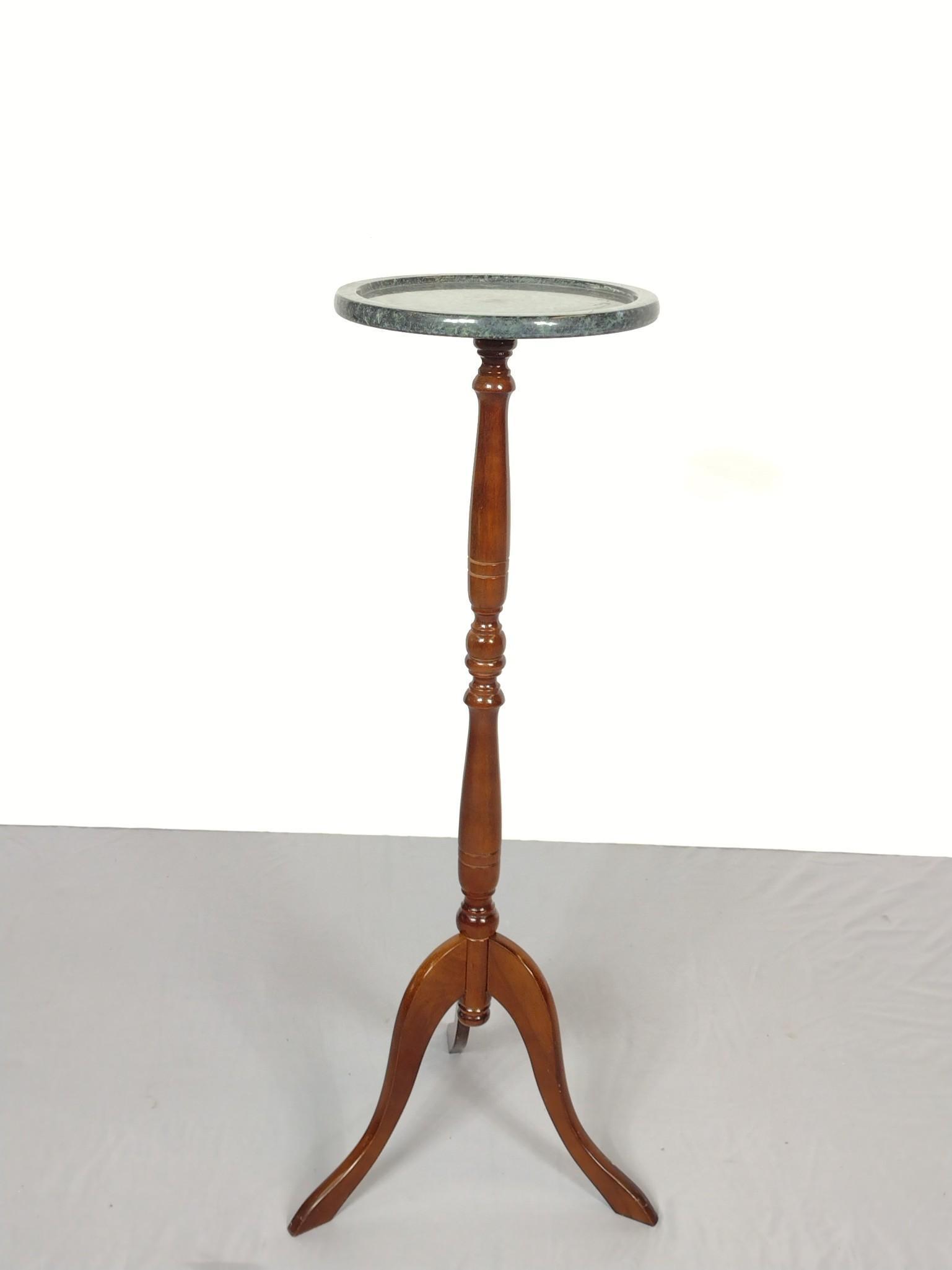 Bombay Company Marble Top Plant Stand: 14-1/2" wide X 14-1/2" deep X 36" high. Top surface area 11" diameter. MG. IMPORTANT: Before bidding, please read the terms and conditions. When you registered for the auction you agreed to these term