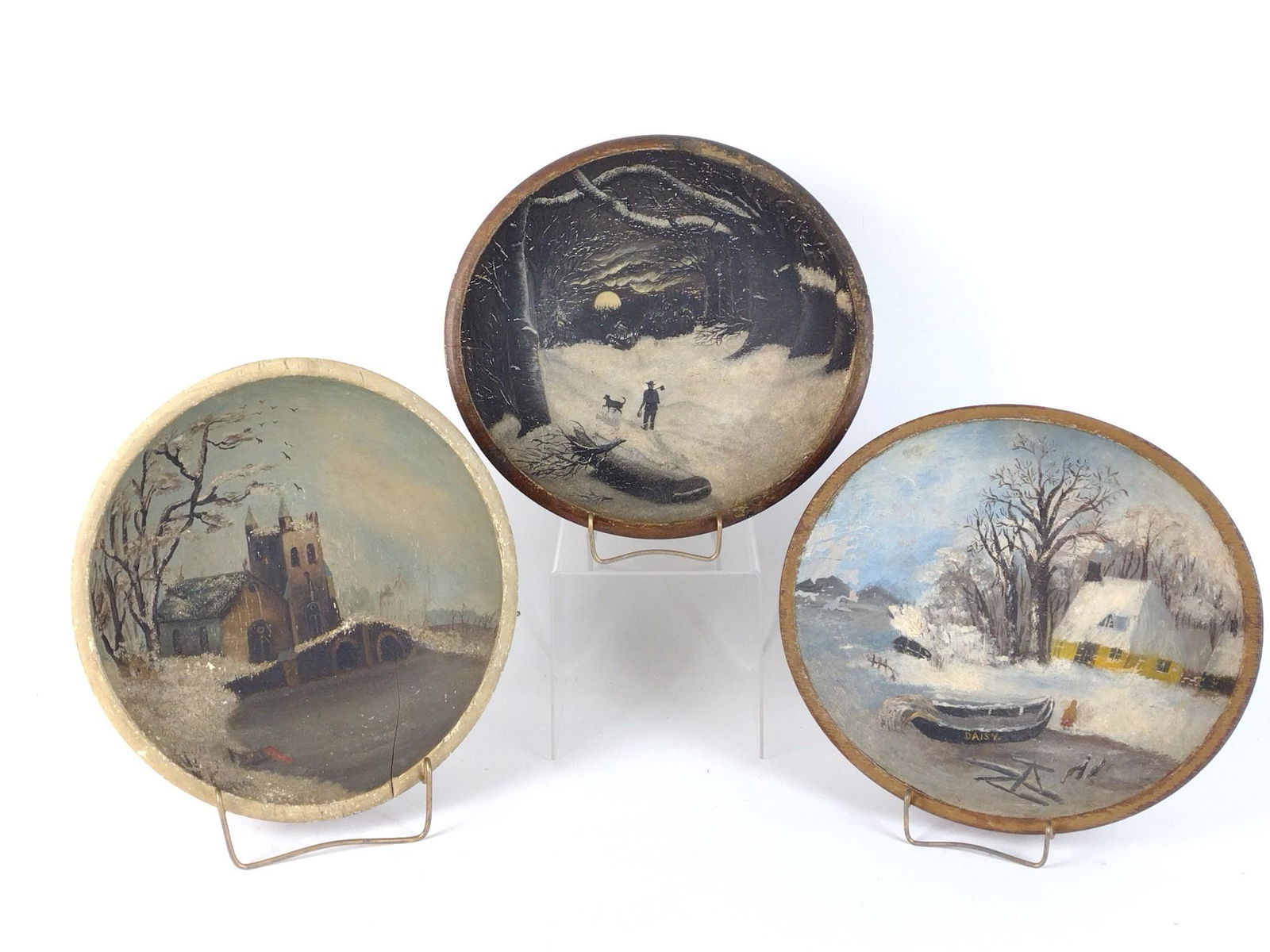 3 19th c Hand Painted Wood Bowls (1 of 8)