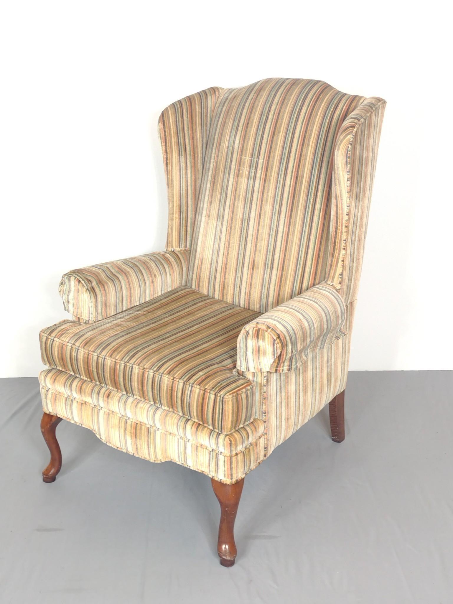 Wingback Chair: 30" wide X 32" deep X 42-1/2" high. MG. IMPORTANT: Before bidding, please read the terms and conditions. When you registered for the auction you agreed to these terms and will be required to comply wi
