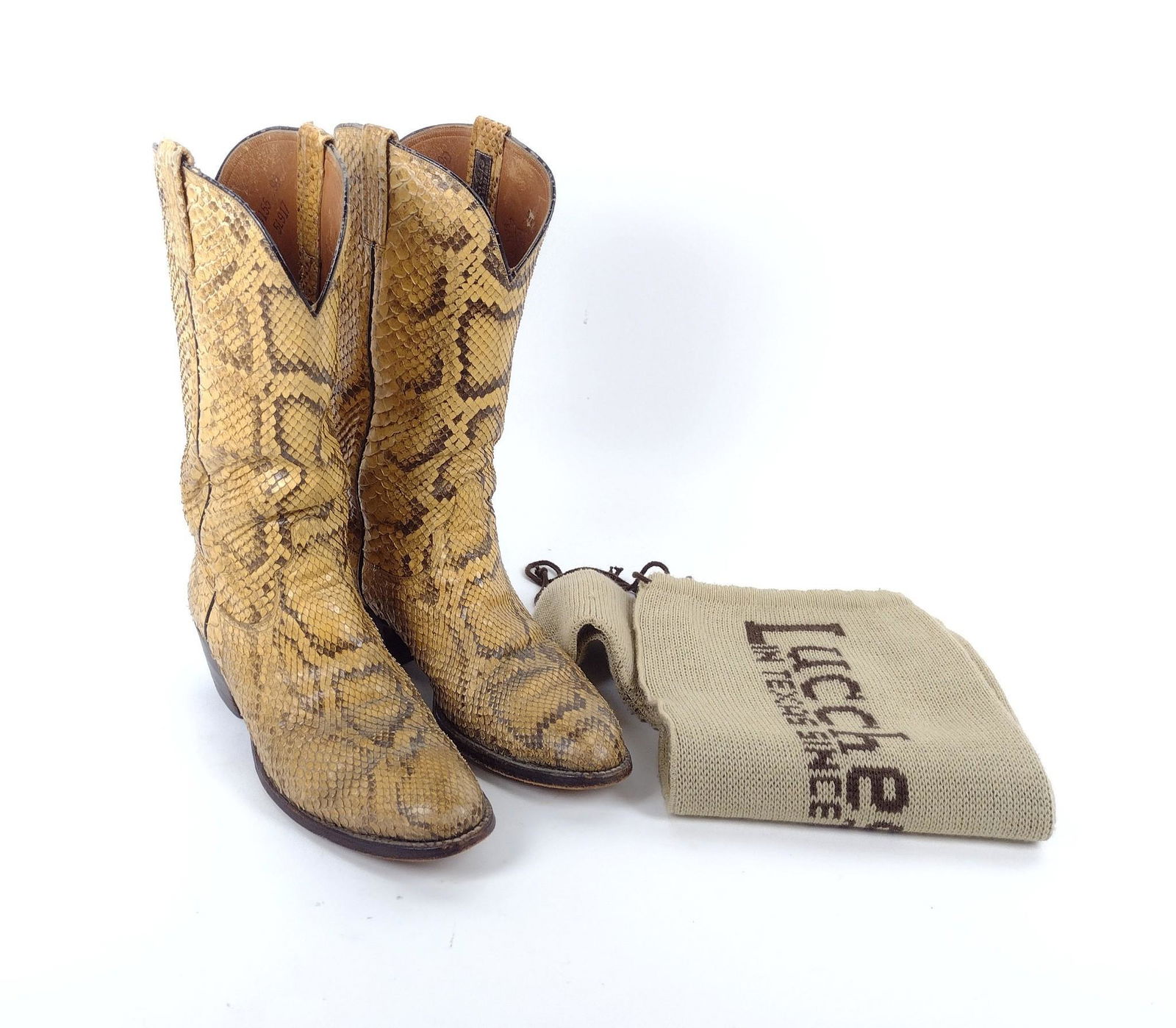 Pr. Lucchese Snake Skin Cowboy Boots with Storage Bags (1 of 3)