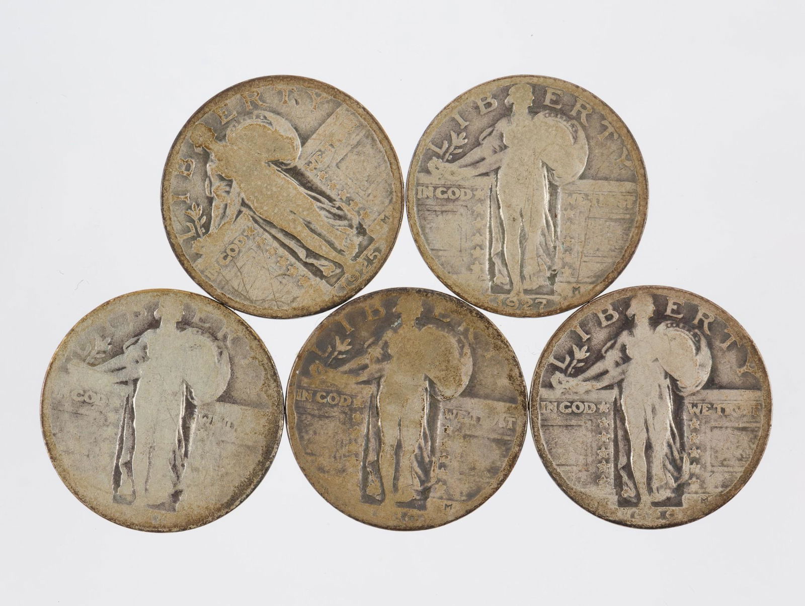 5 U.S. Silver Standing Liberty Quarters 1925-1930 (1 of 2)