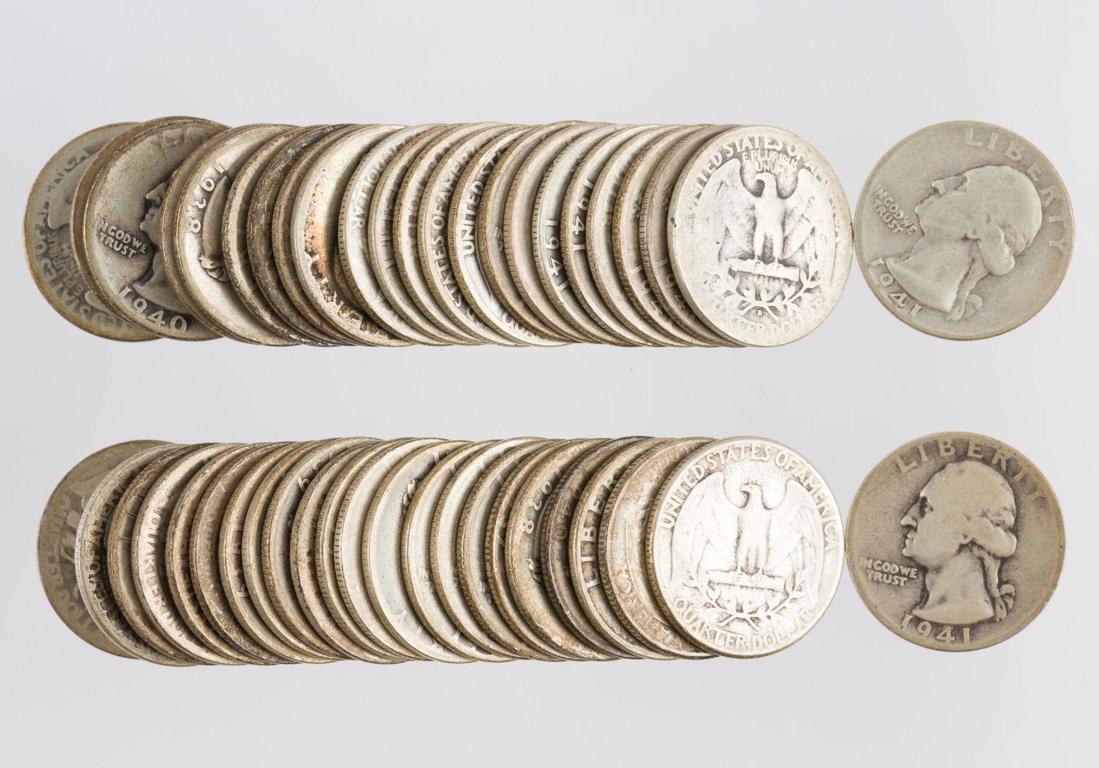 46 U.S. Silver Washington Quarters 1937-1941 (1 of 1)