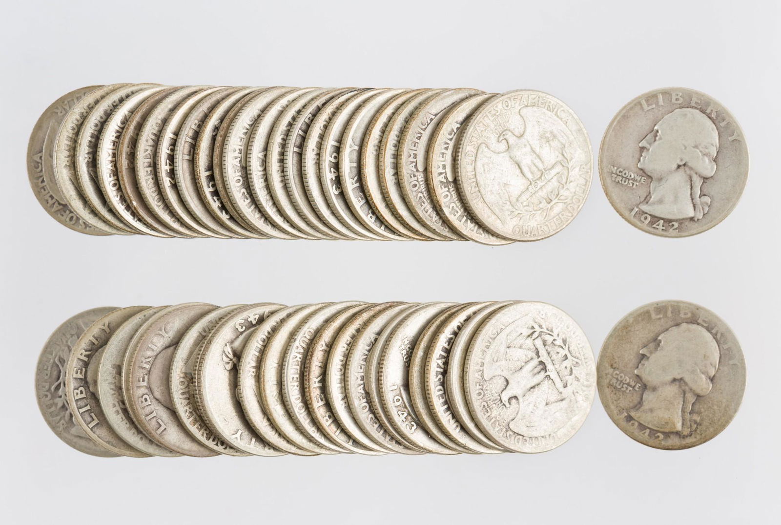 44 U.S. Silver Washington Quarters 1942-1943 (1 of 1)