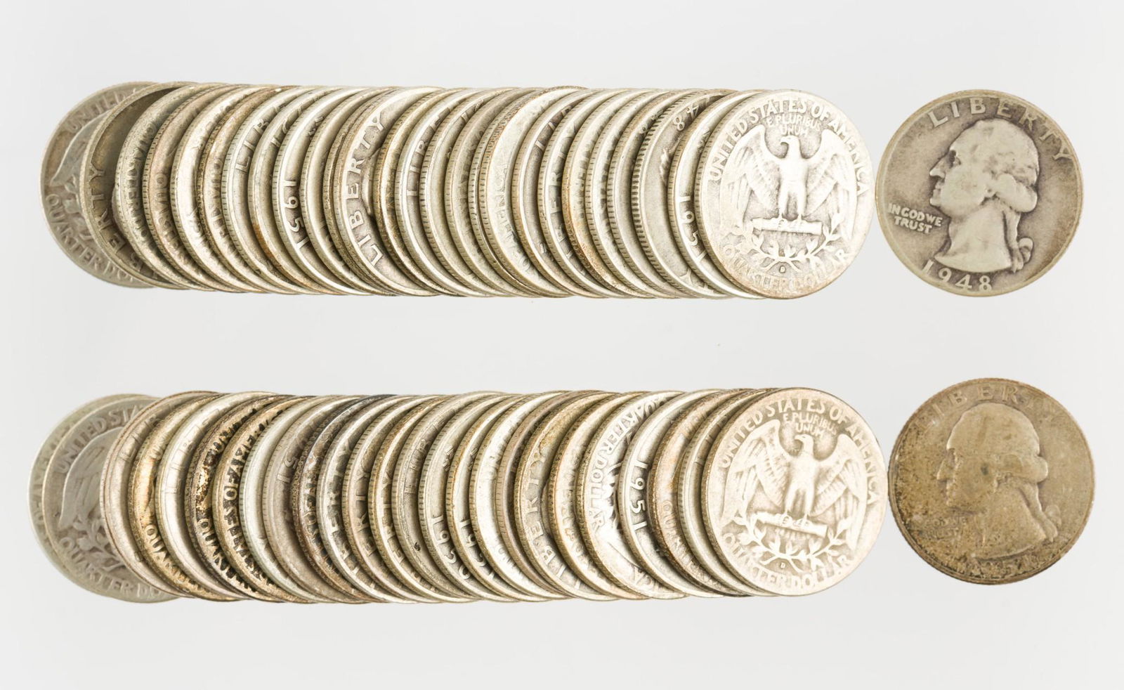 51 U.S. Silver Washington Quarters 1948-1951 (1 of 1)
