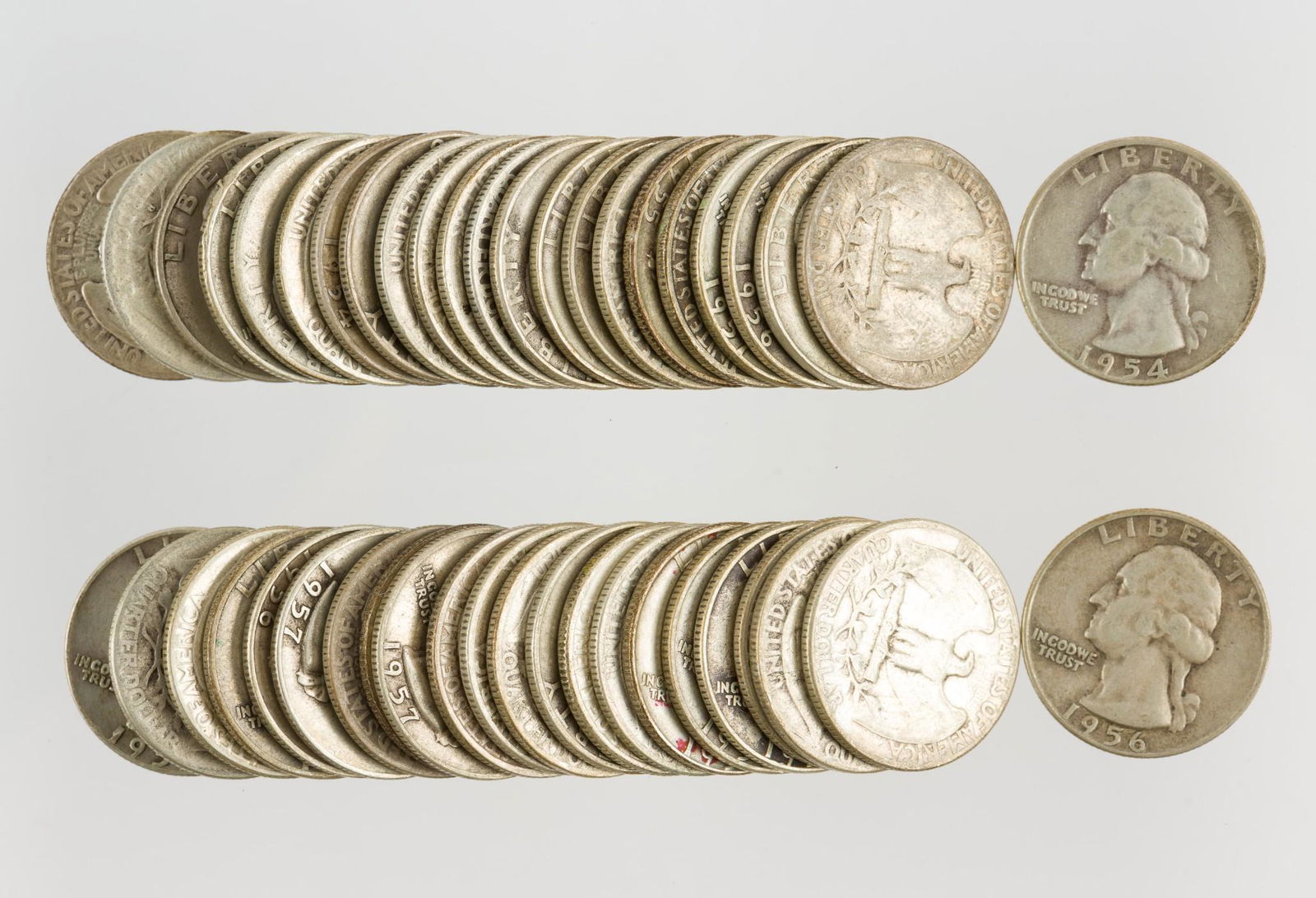 45 51 U.S. Silver Washington Quarters 1954-1957 (1 of 1)