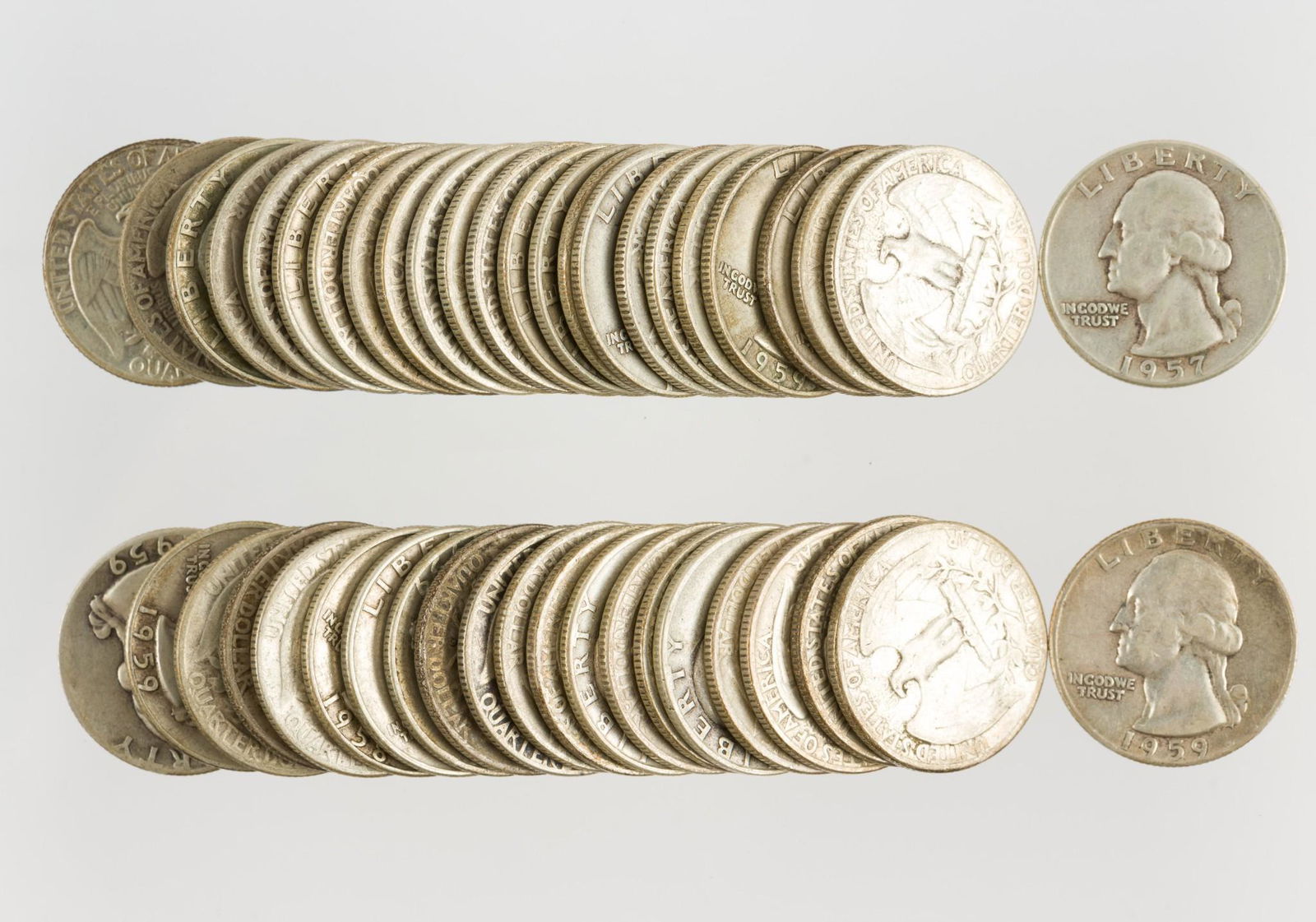 45 U.S. Silver Washington Quarters 1957-1959 (1 of 1)