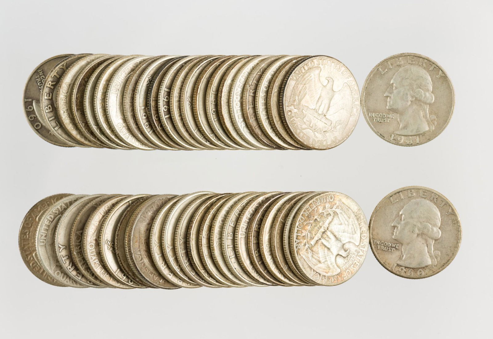 44 U.S. Silver Washington Quarters 1960-1961 (1 of 1)