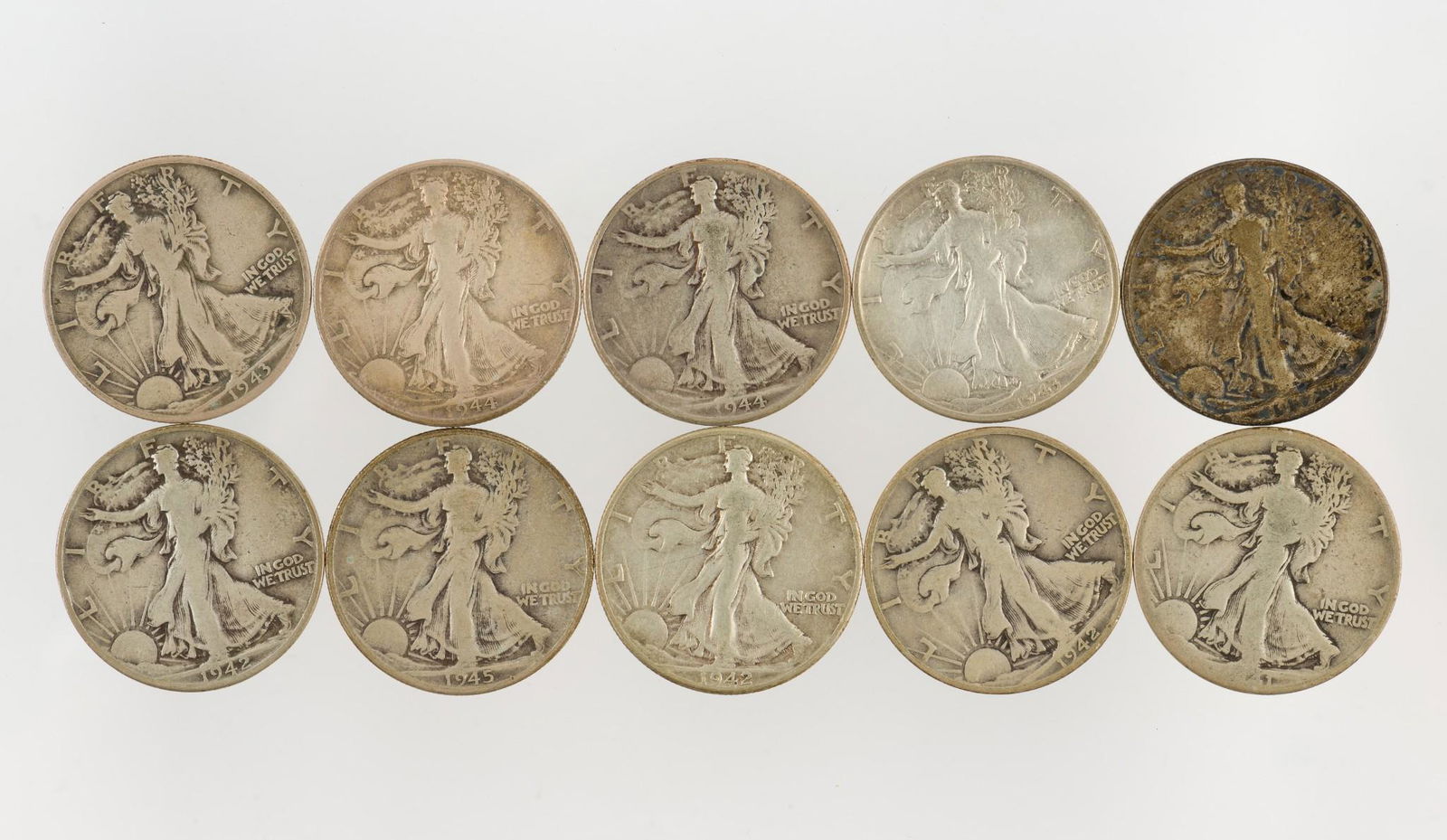 10 U.S. Silver Walking Liberty Half Dollars 1937-1945 (1 of 2)