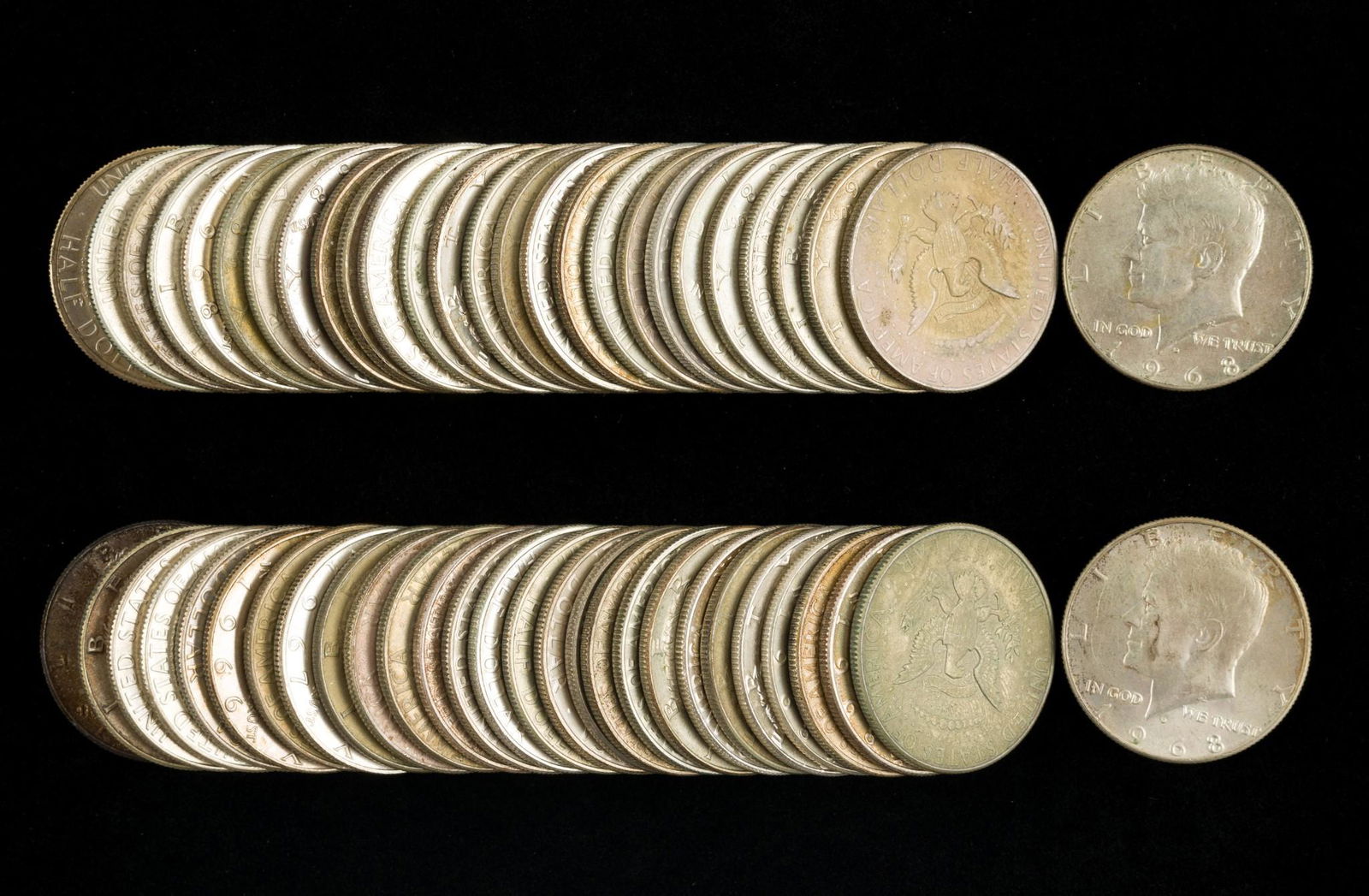 55 U.S. Silver Kennedy Half Dollars 1965-1969 (1 of 1)