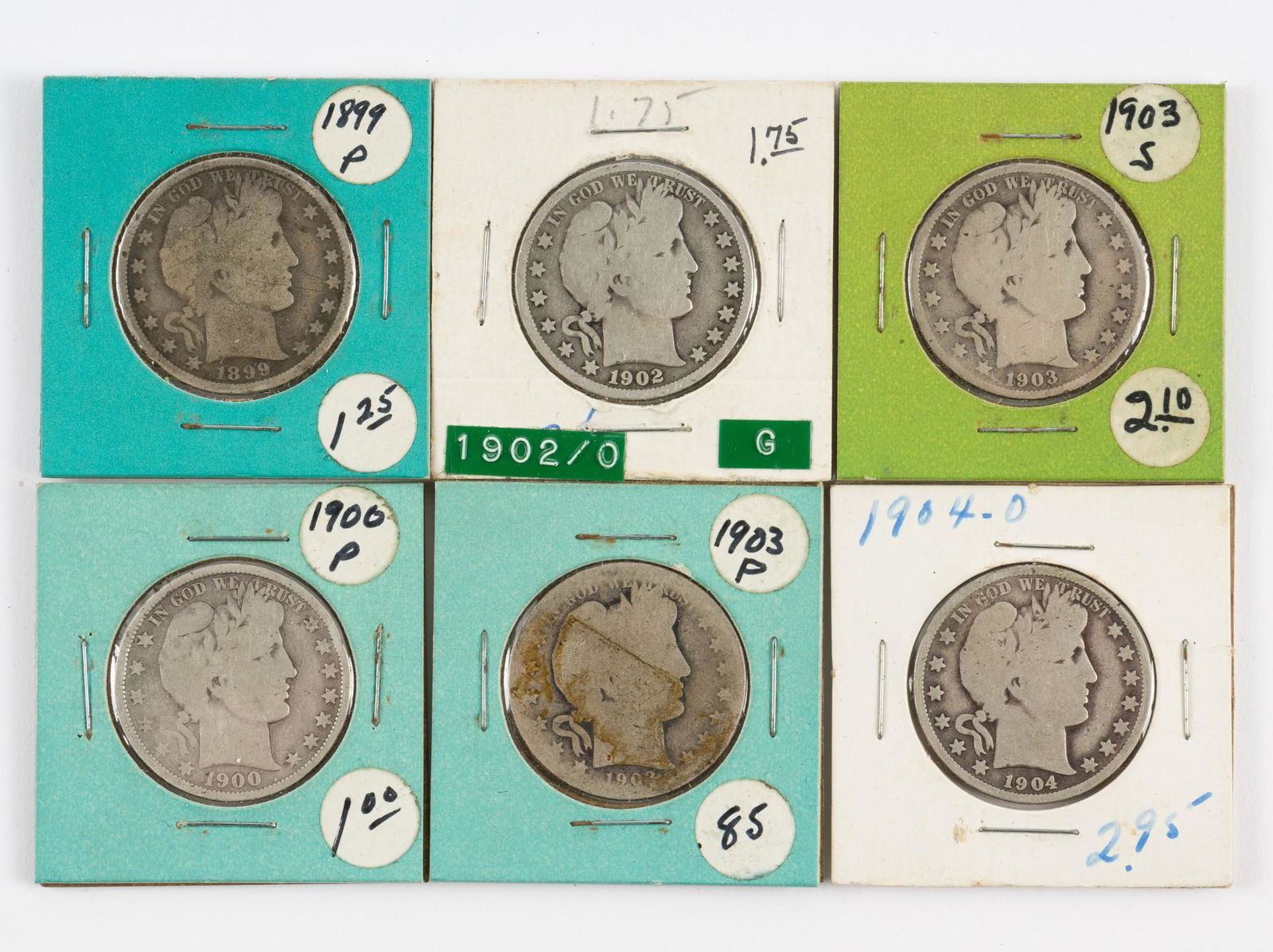 6 U.S. Silver Barber Half Dollars (1 of 2)