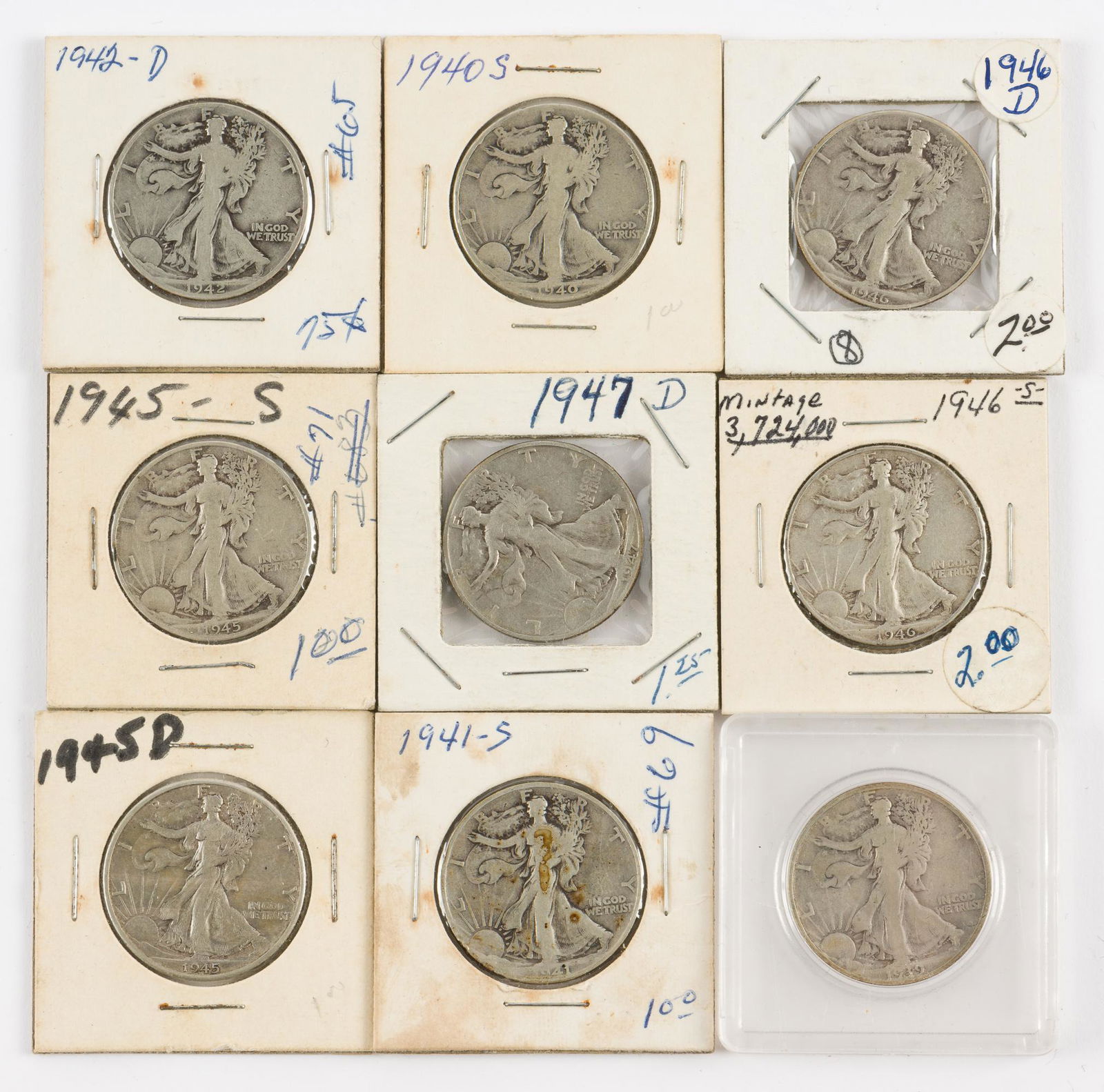 9 U.S. Silver Walking Liberty Half Dollars (1 of 2)
