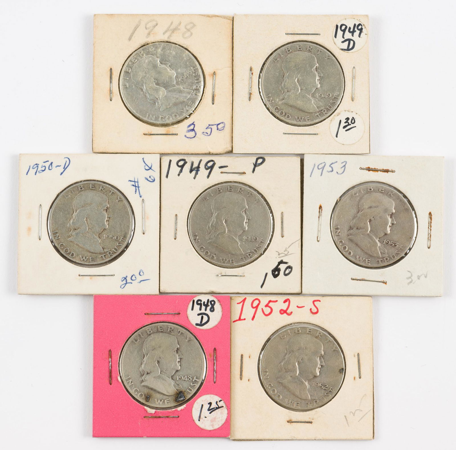 7 U.S. Silver Franklin Half Dollars (1 of 2)