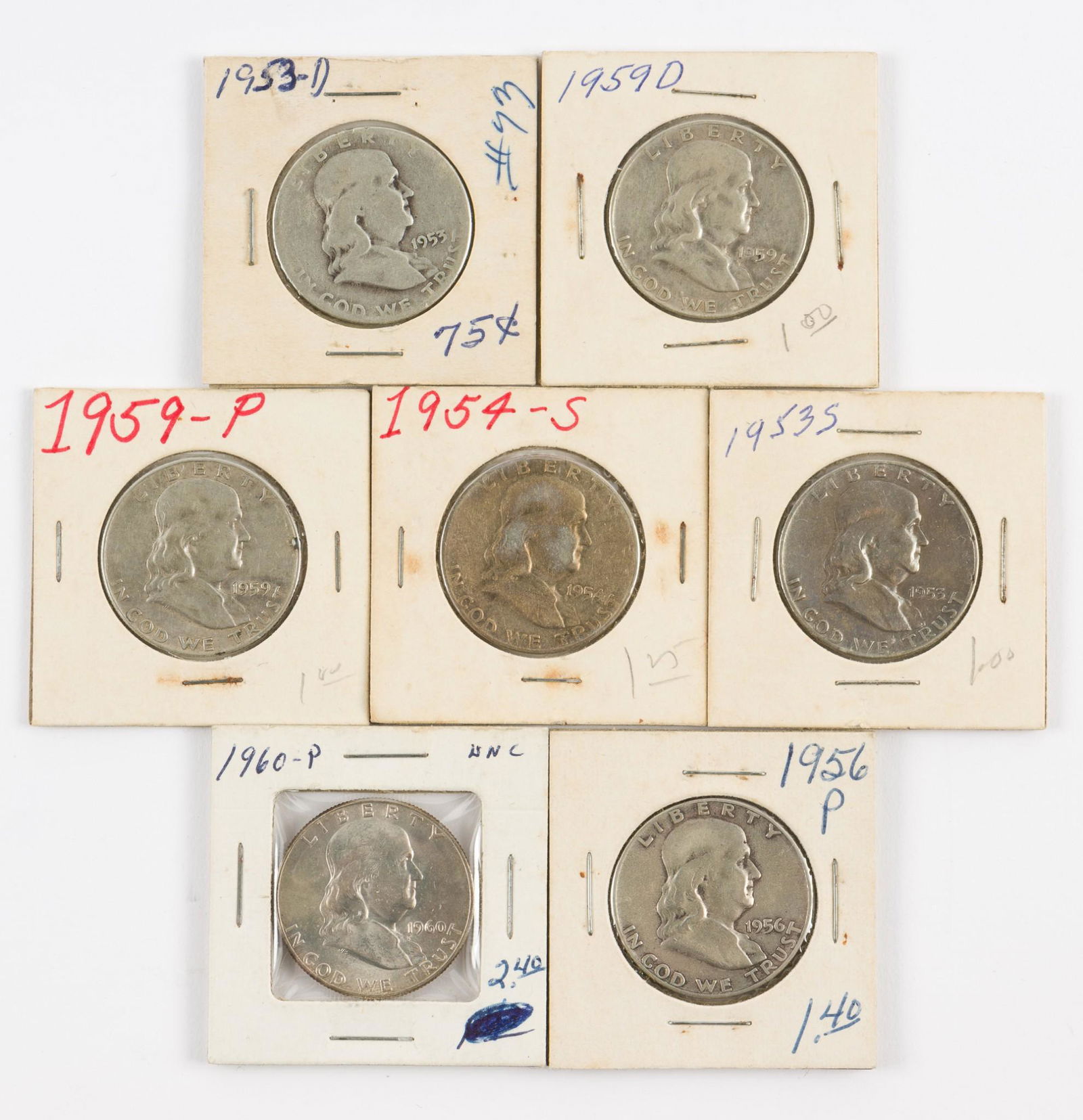 7 U.S. Silver Franklin Half Dollars (1 of 2)