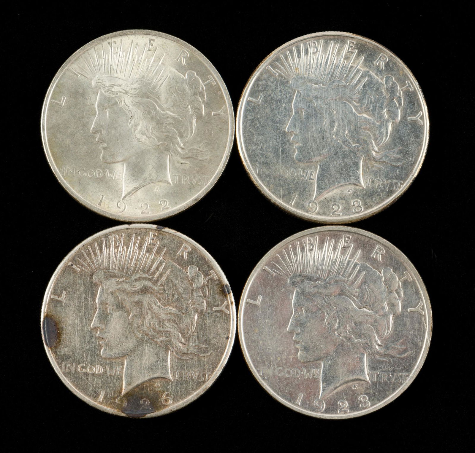 4 Peace Silver Dollars (1 of 2)