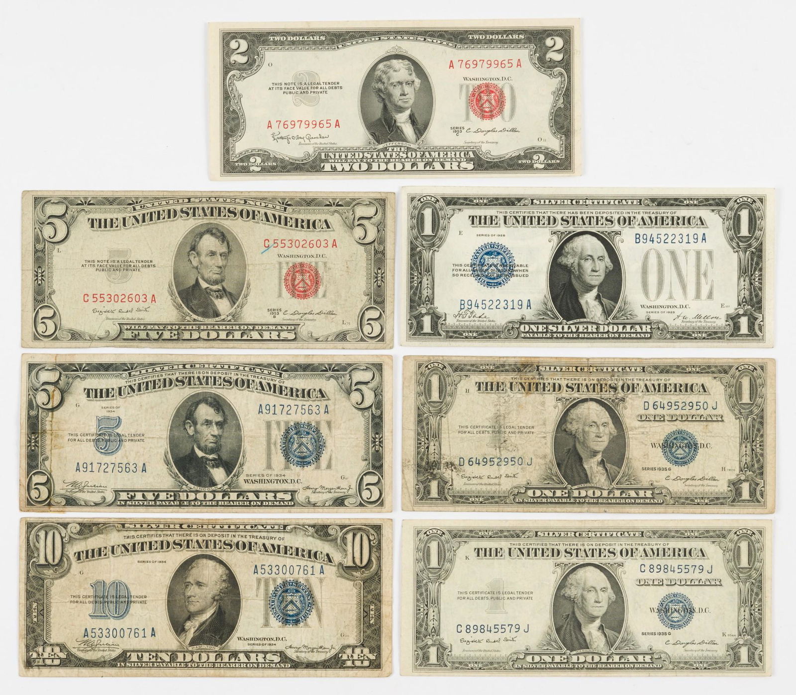 7 Notes Incl 1928 $1 Silver Certificate (1 of 2)
