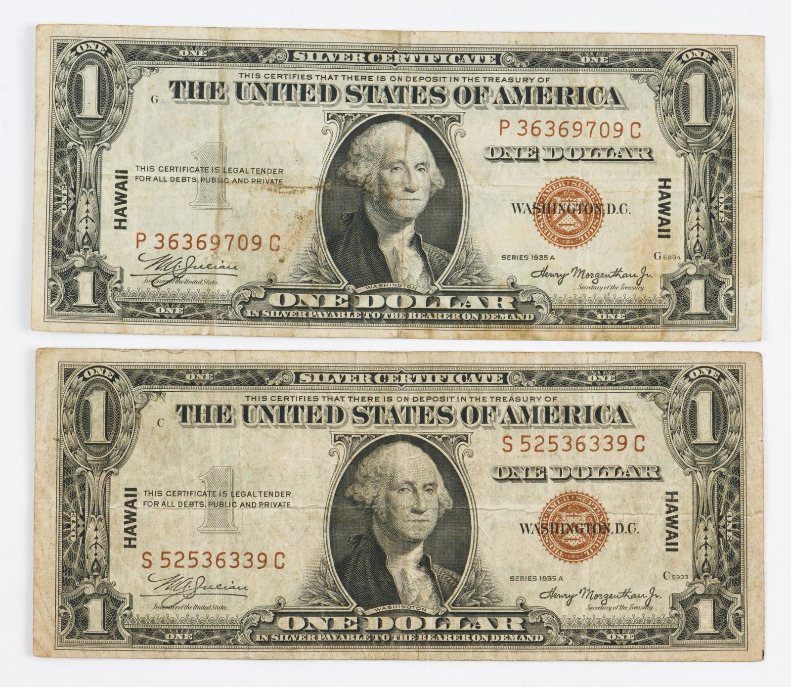 2 1935-A $1 Hawaii Silver Certificates (1 of 2)