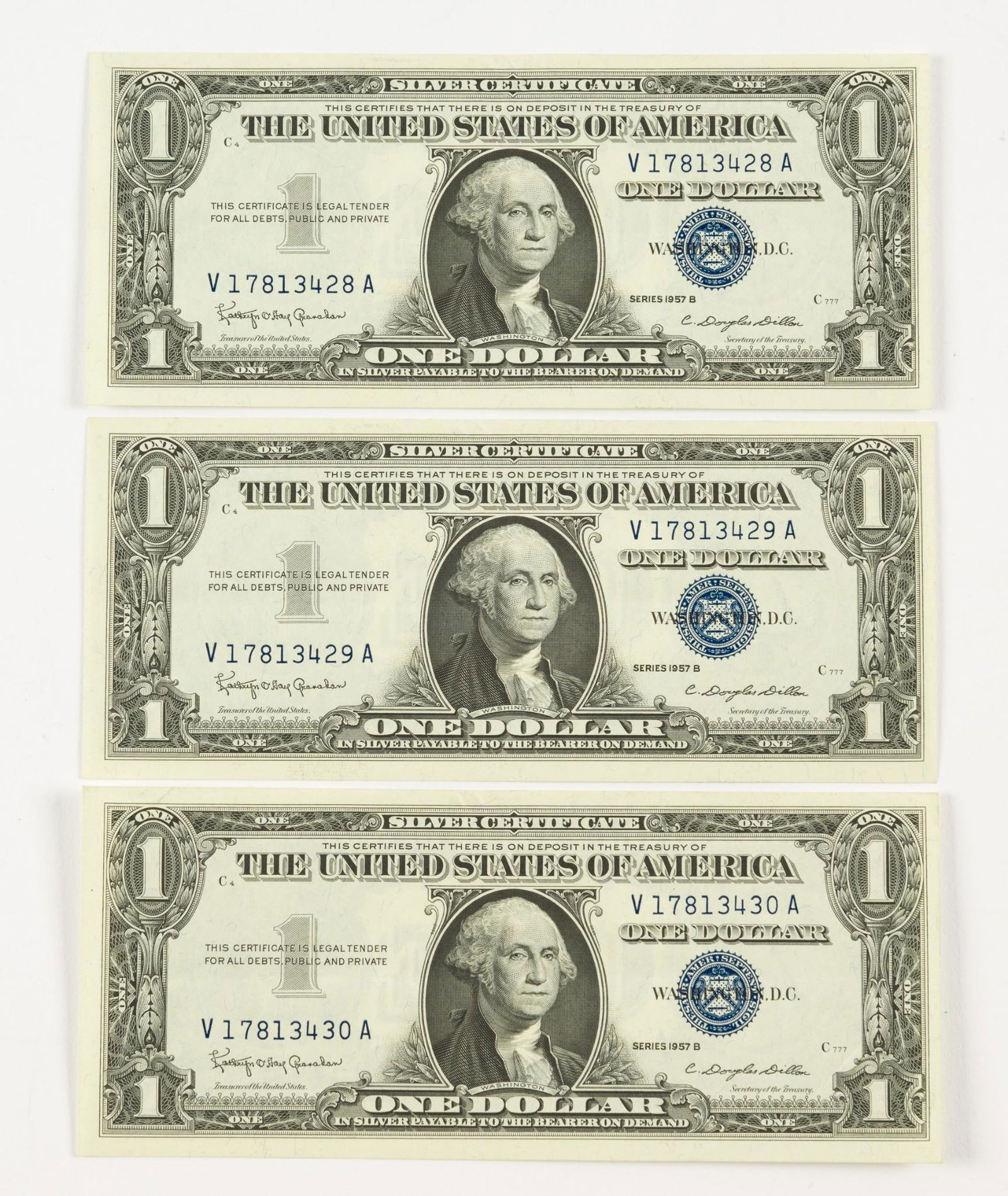 3 1957-B $1.00 Silver Certificates (1 of 2)