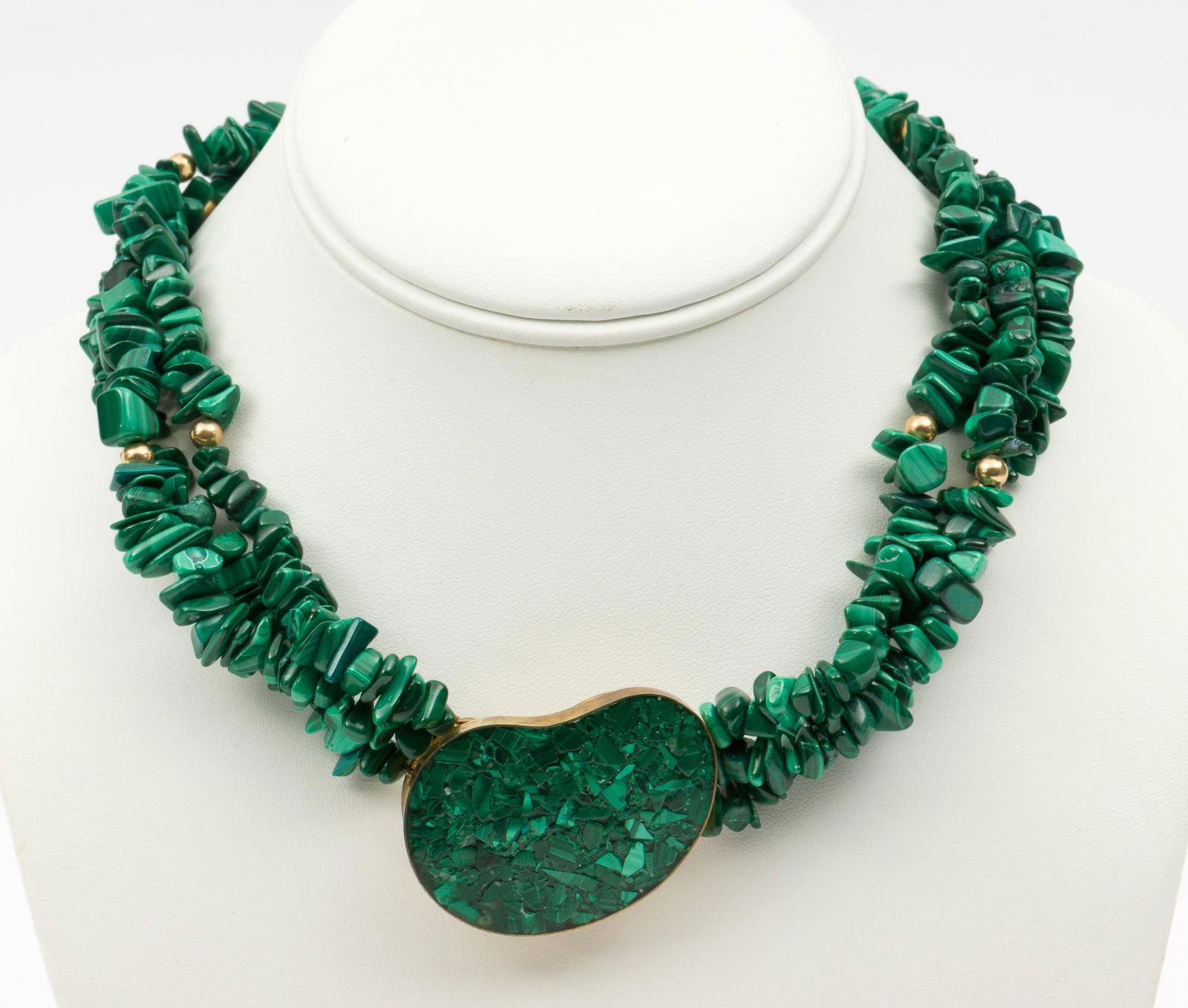 Malachite Multi Strand Necklace: Necklace 18" long. Clasp 1-3/4" wide. MH IMPORTANT: Before bidding, please read the terms and conditions. When you registered for the auction you agreed to these terms and will be required to comply w