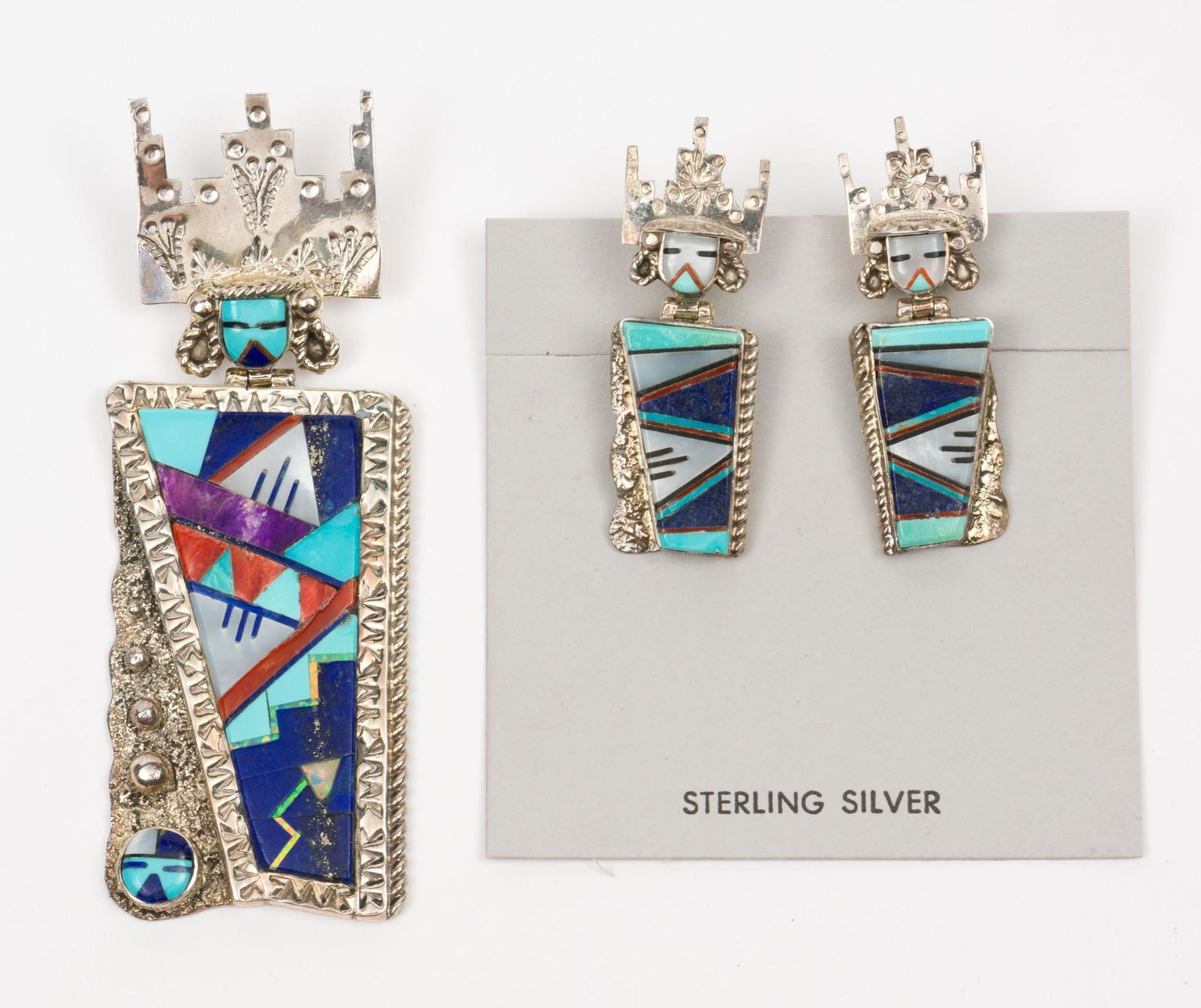 Zuni And Navajo Earrings and Pendant (1 of 5)