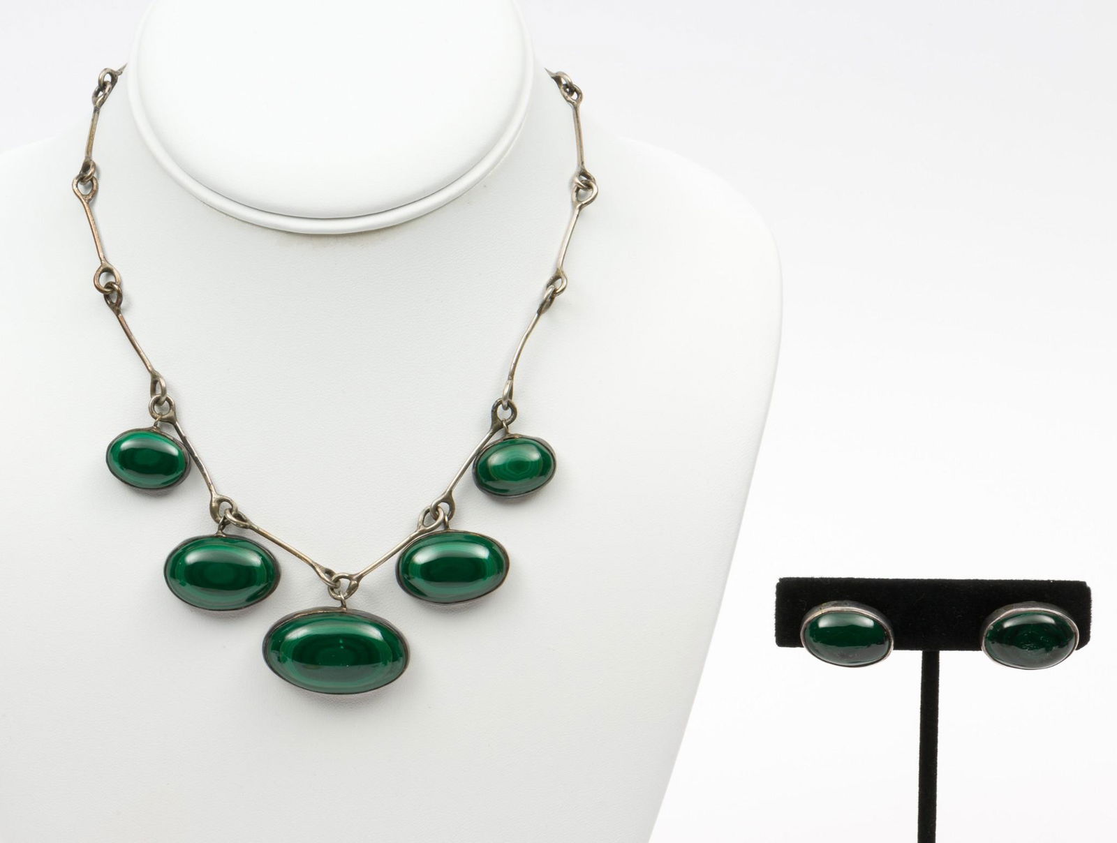 Sterling and Malachite Earrings and Necklace (1 of 8)