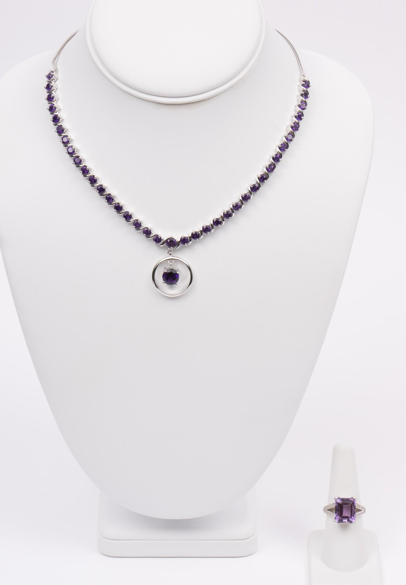 Lenox Sterling, Amethyst & Diamond Necklace & Ring (1 of 7)