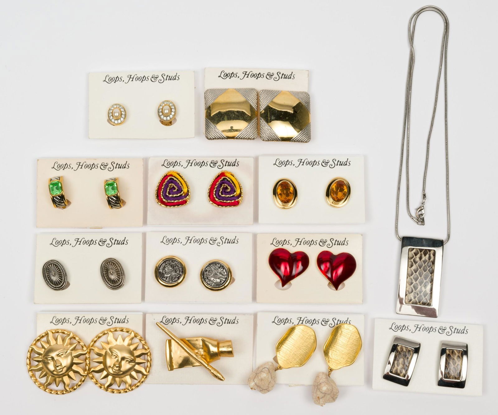 11 Pairs Loops, Hoops, and Studs Earrings and 1 Necklace & Brooch (1 of 4)