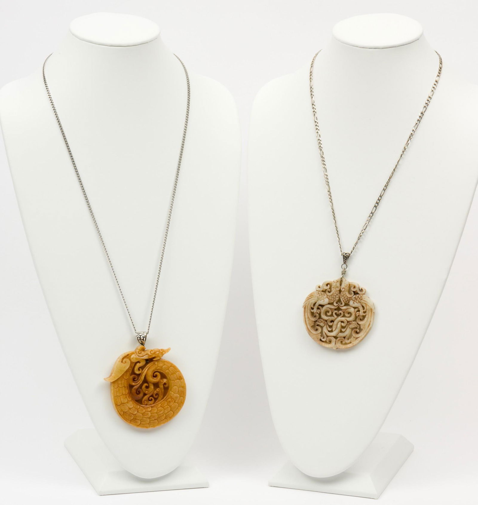 2 Carved Stone Asian Style Pendant Necklaces (1 of 9)