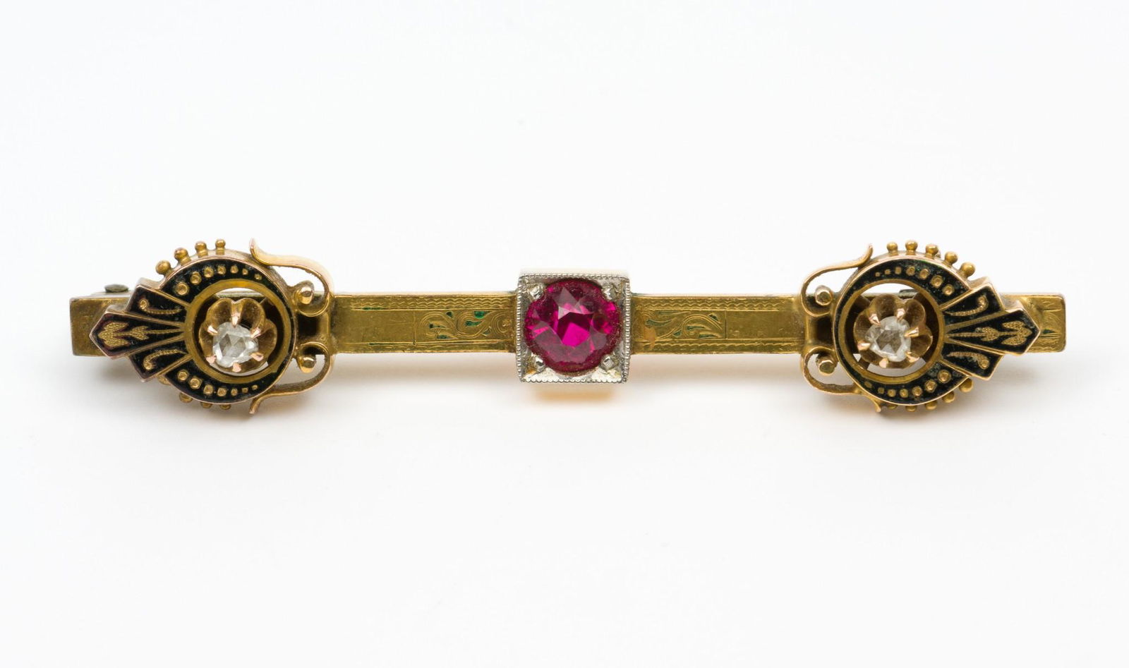 Victorian Enamel & Gemstone Bar Pin (1 of 2)