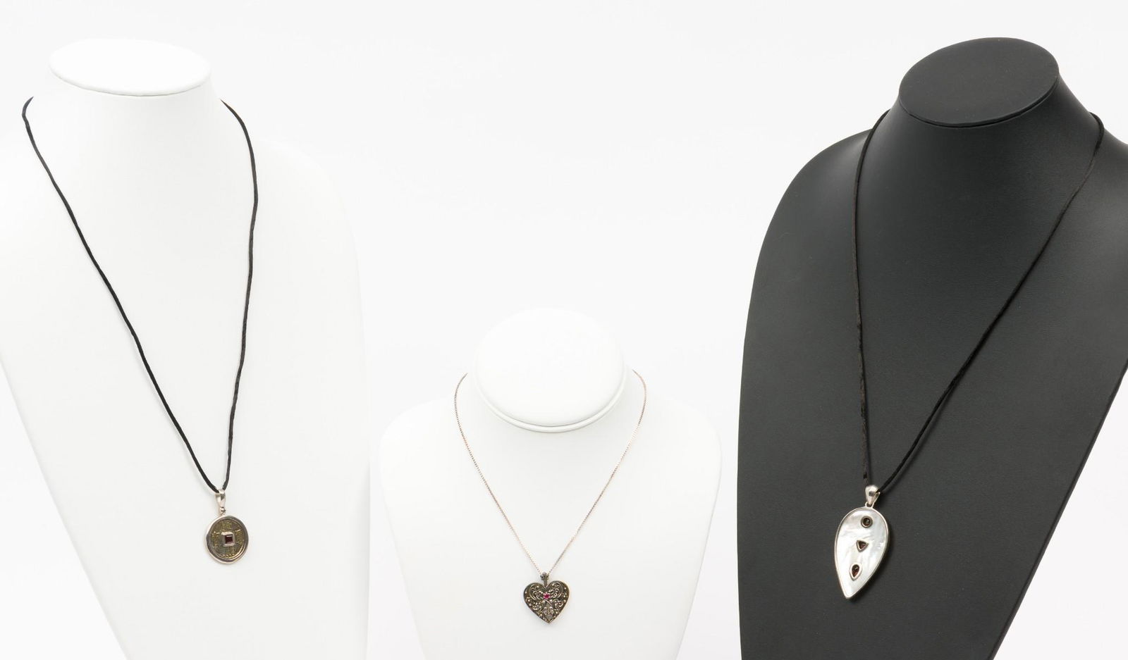 3 Sterling Pendant Necklaces incl Mother of Pearl and Garnet (1 of 15)