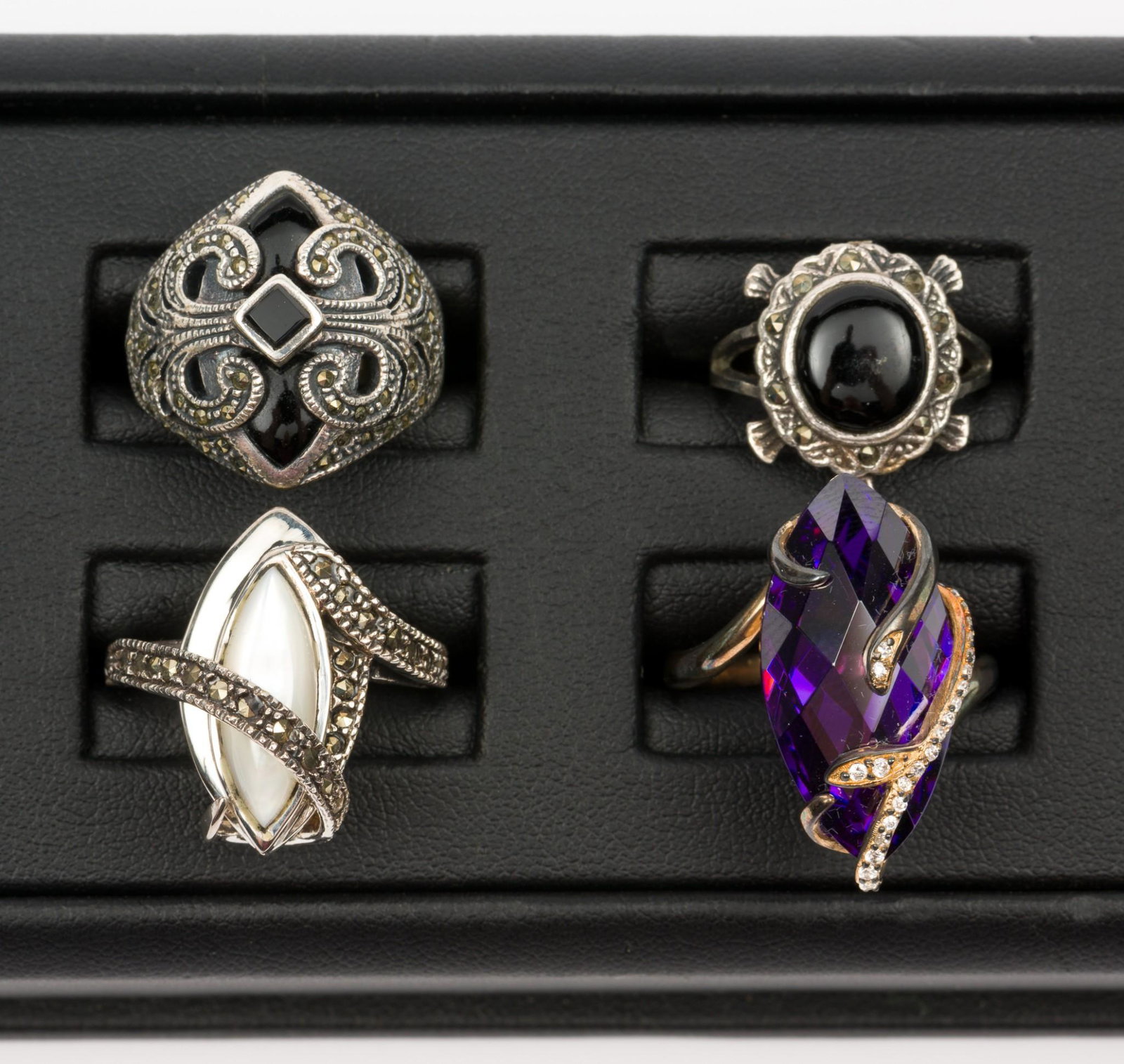 4 Sterling Fashion Rings: All marked 925. Sizes 5-1/2 to 9-1/4" 1/2" to 1" wide. Turtle ring missing head. MH. IMPORTANT: Before bidding, please read the terms and conditions. When you registered for the auction you agreed to 