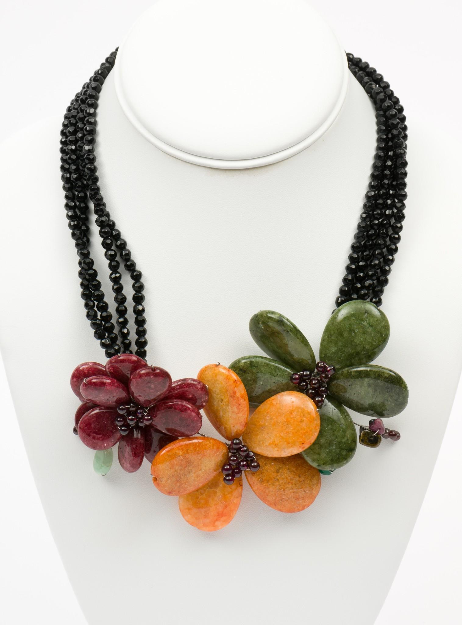 Hardstone and Glass Bead Flower Statement Necklace (1 of 3)